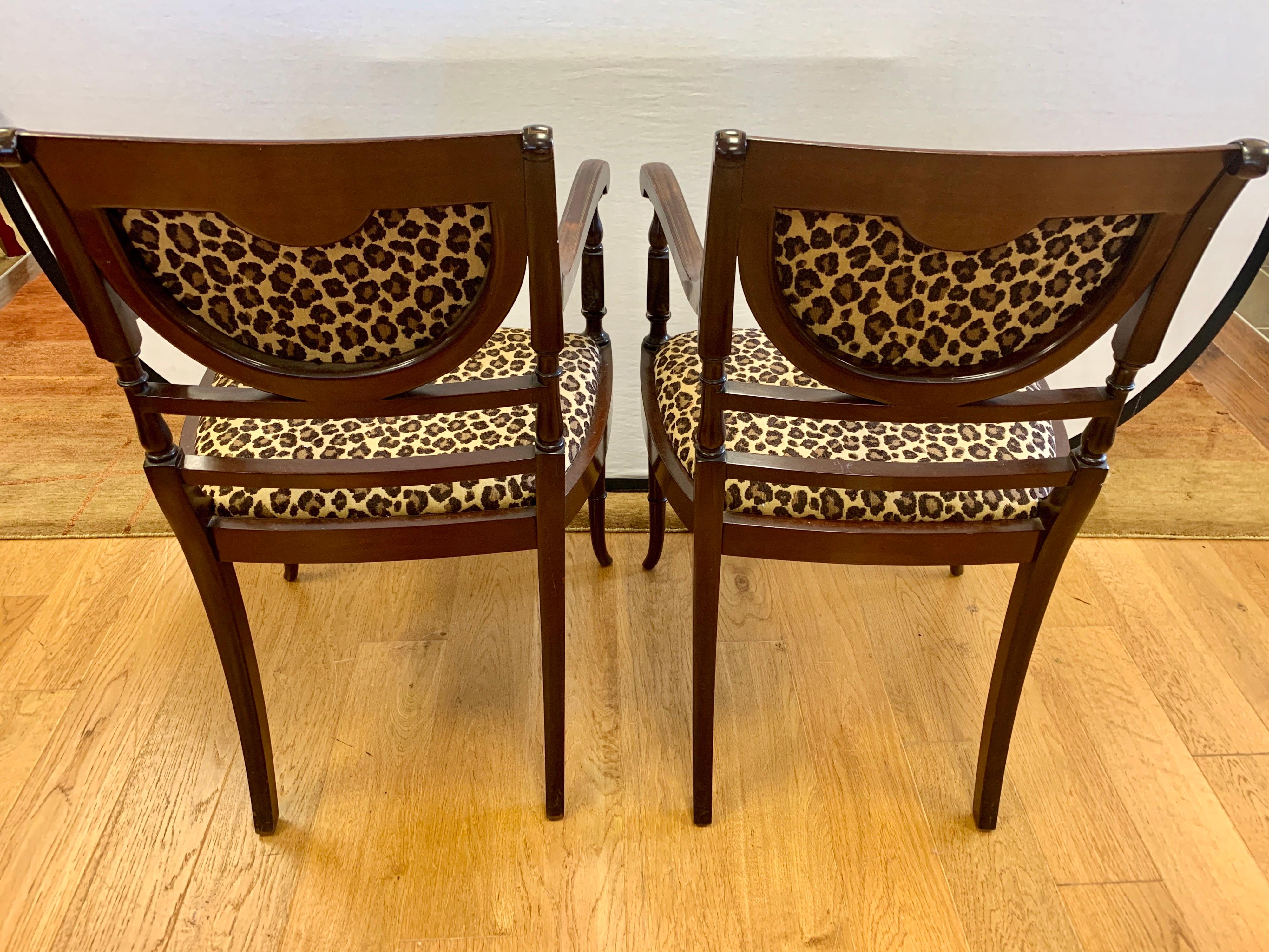 Federal Mahogany Armchairs Armchairs Newly Upholstered in Leopard Fabric 5