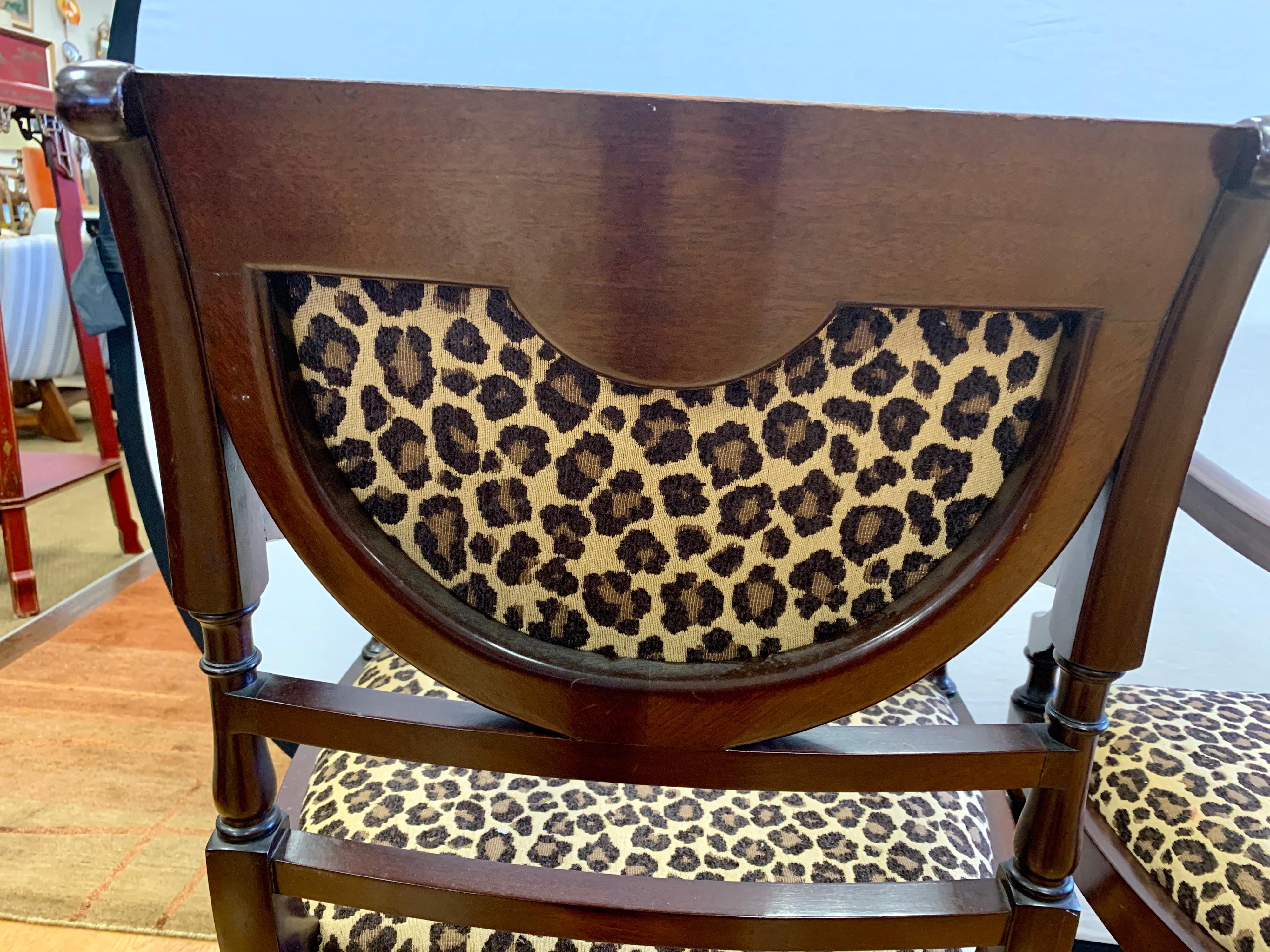 Federal Mahogany Armchairs Armchairs Newly Upholstered in Leopard Fabric 6