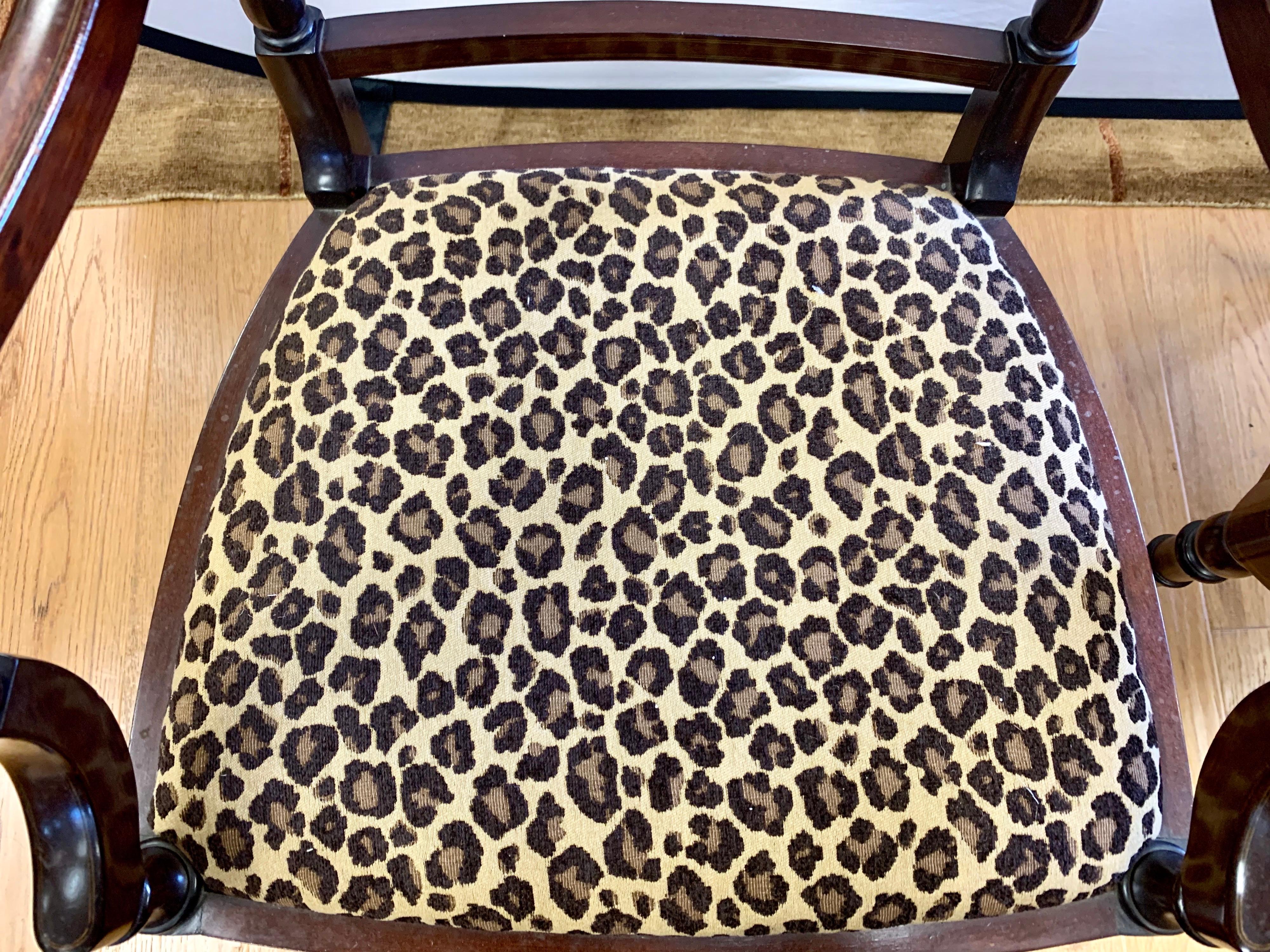 Federal Mahogany Armchairs Armchairs Newly Upholstered in Leopard Fabric 7