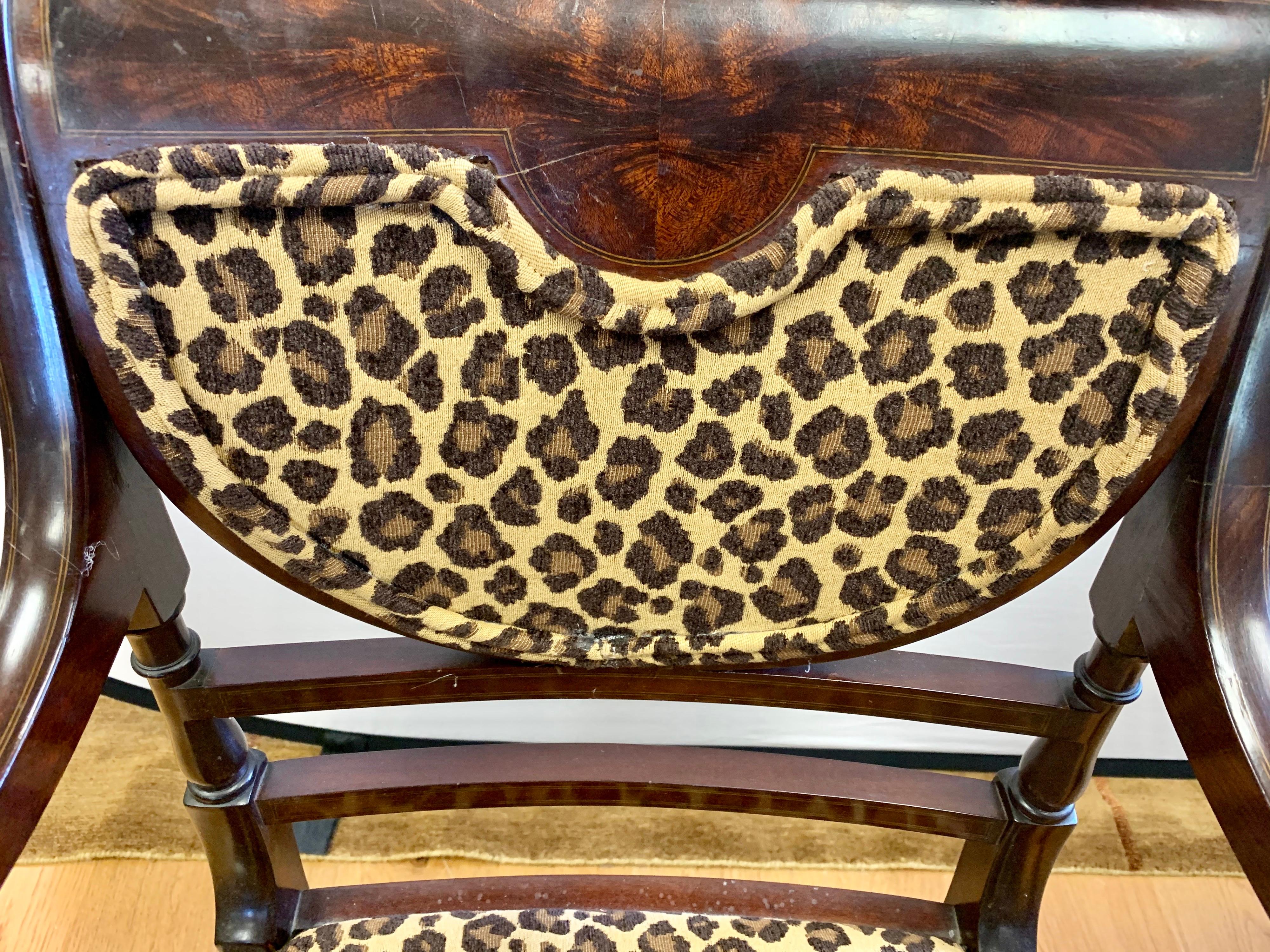 Federal Mahogany Armchairs Armchairs Newly Upholstered in Leopard Fabric 8