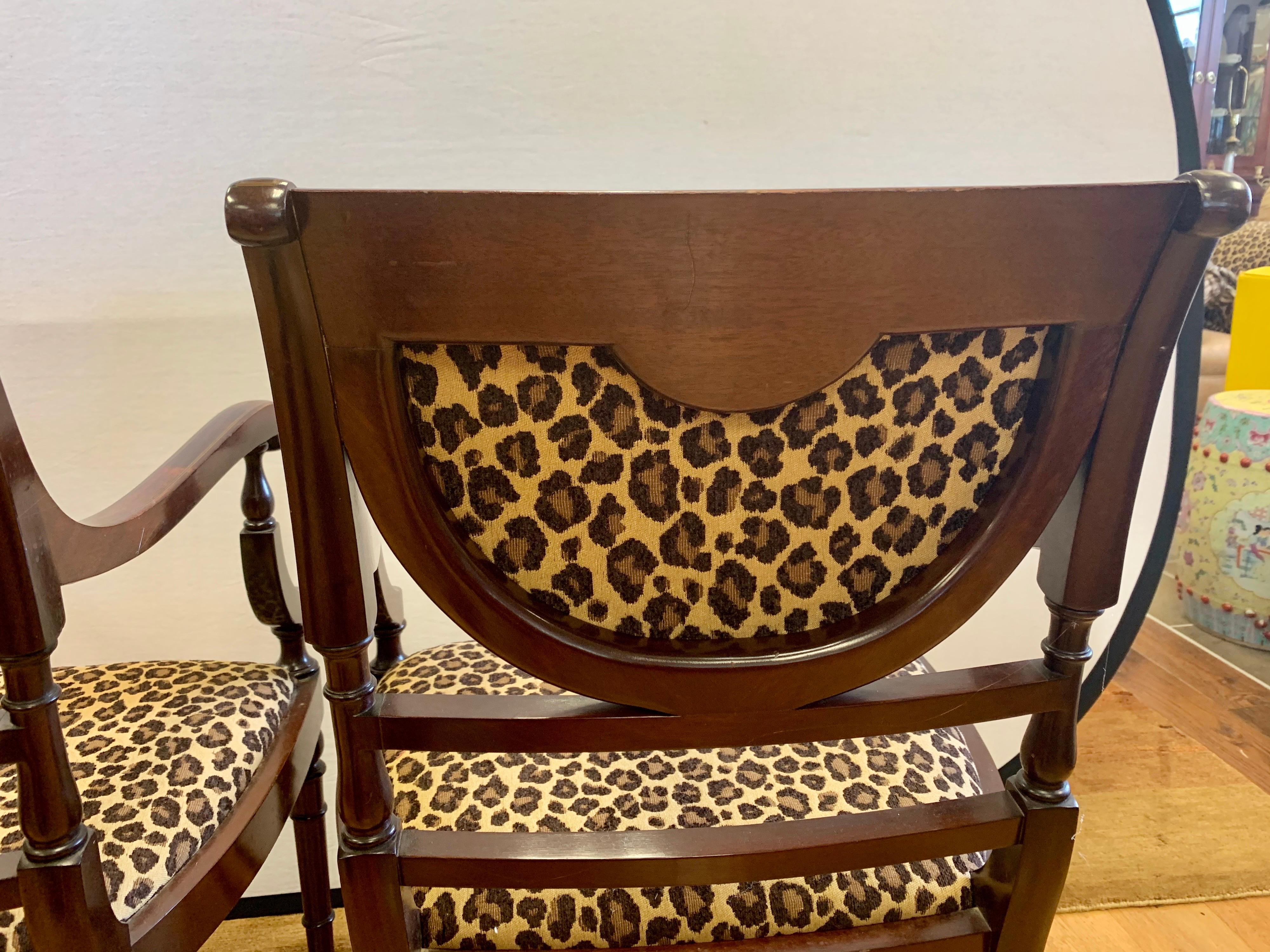 Federal Mahogany Armchairs Armchairs Newly Upholstered in Leopard Fabric 9