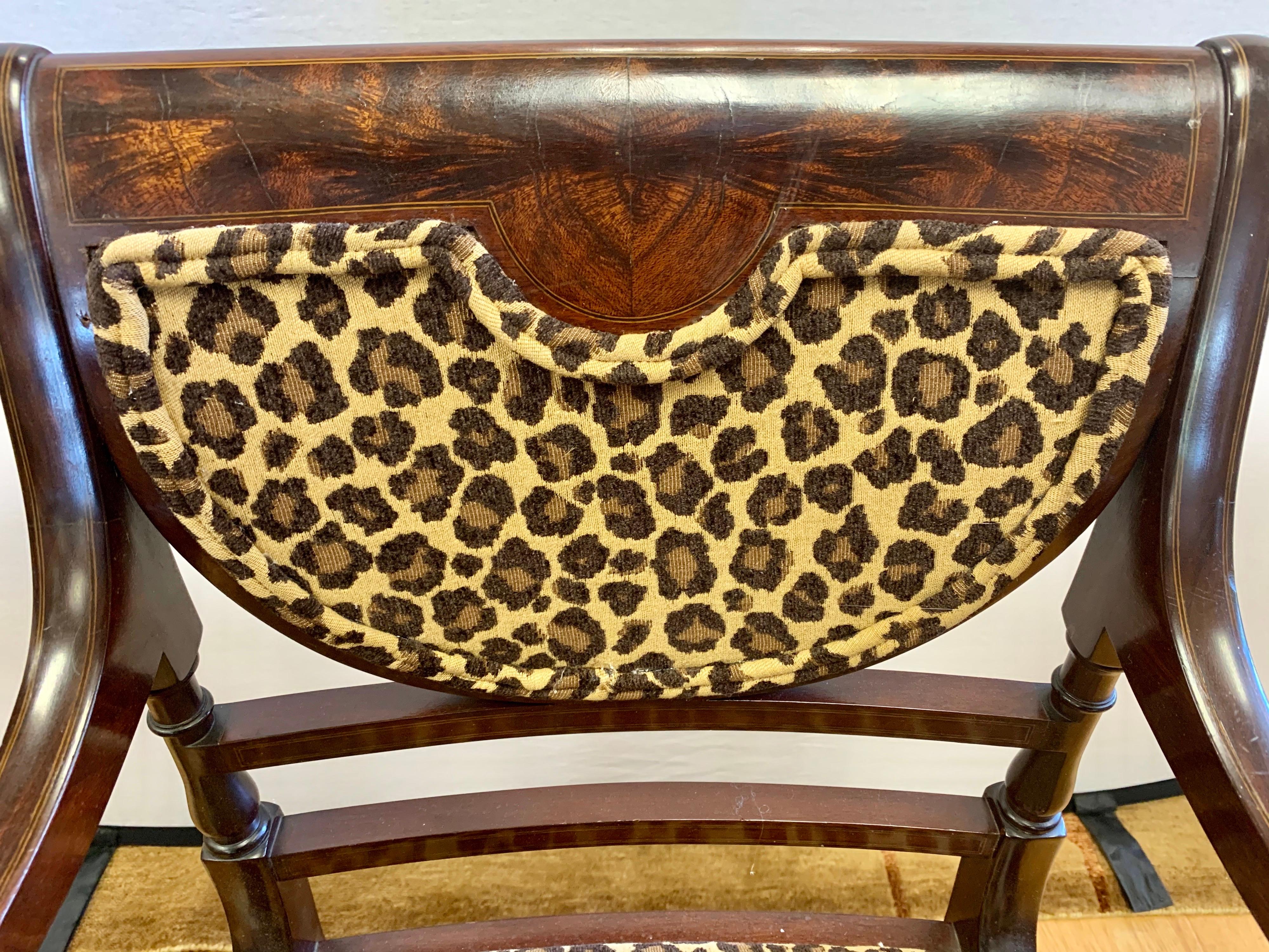 Federal Mahogany Armchairs Armchairs Newly Upholstered in Leopard Fabric 11
