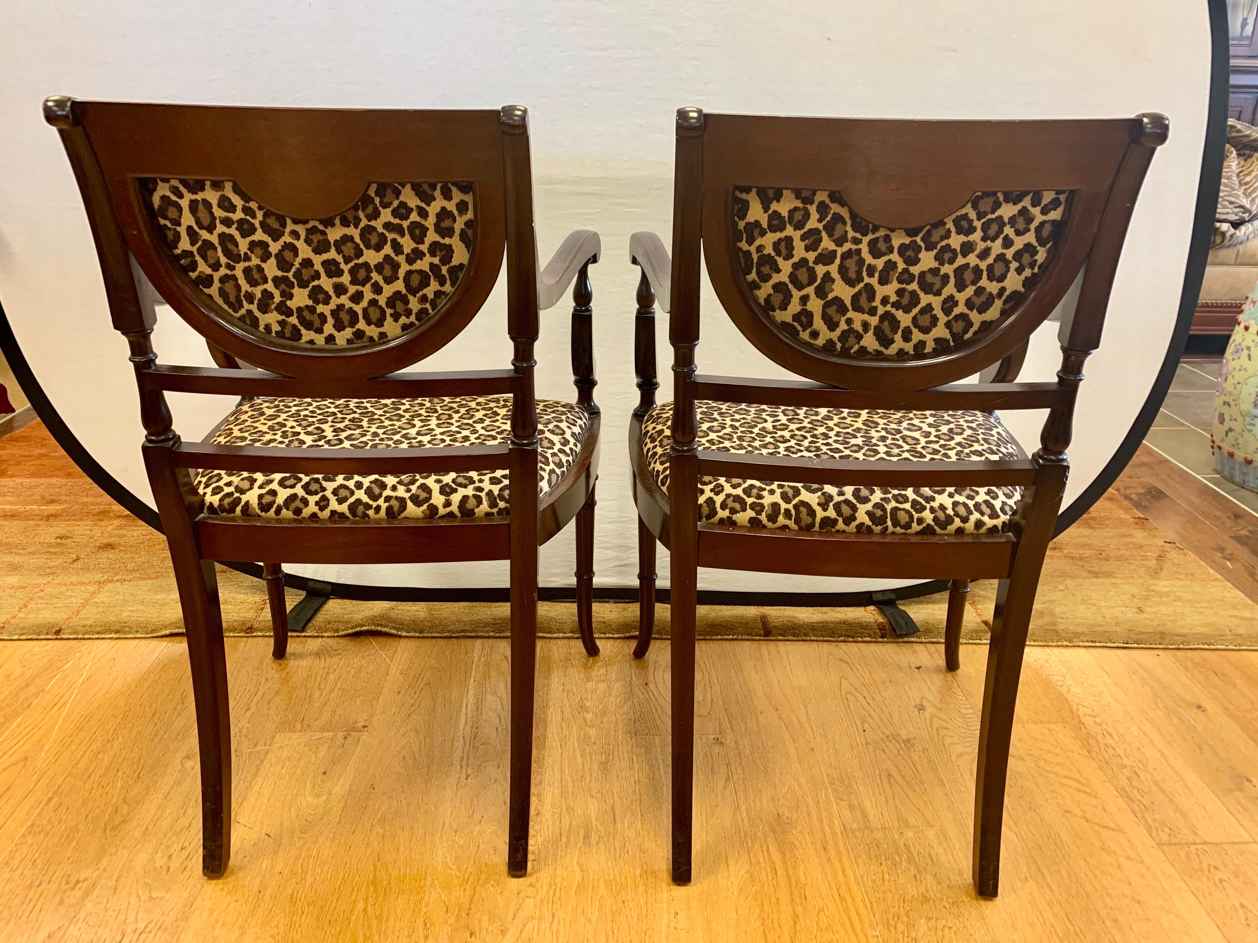 American Federal Mahogany Armchairs Armchairs Newly Upholstered in Leopard Fabric