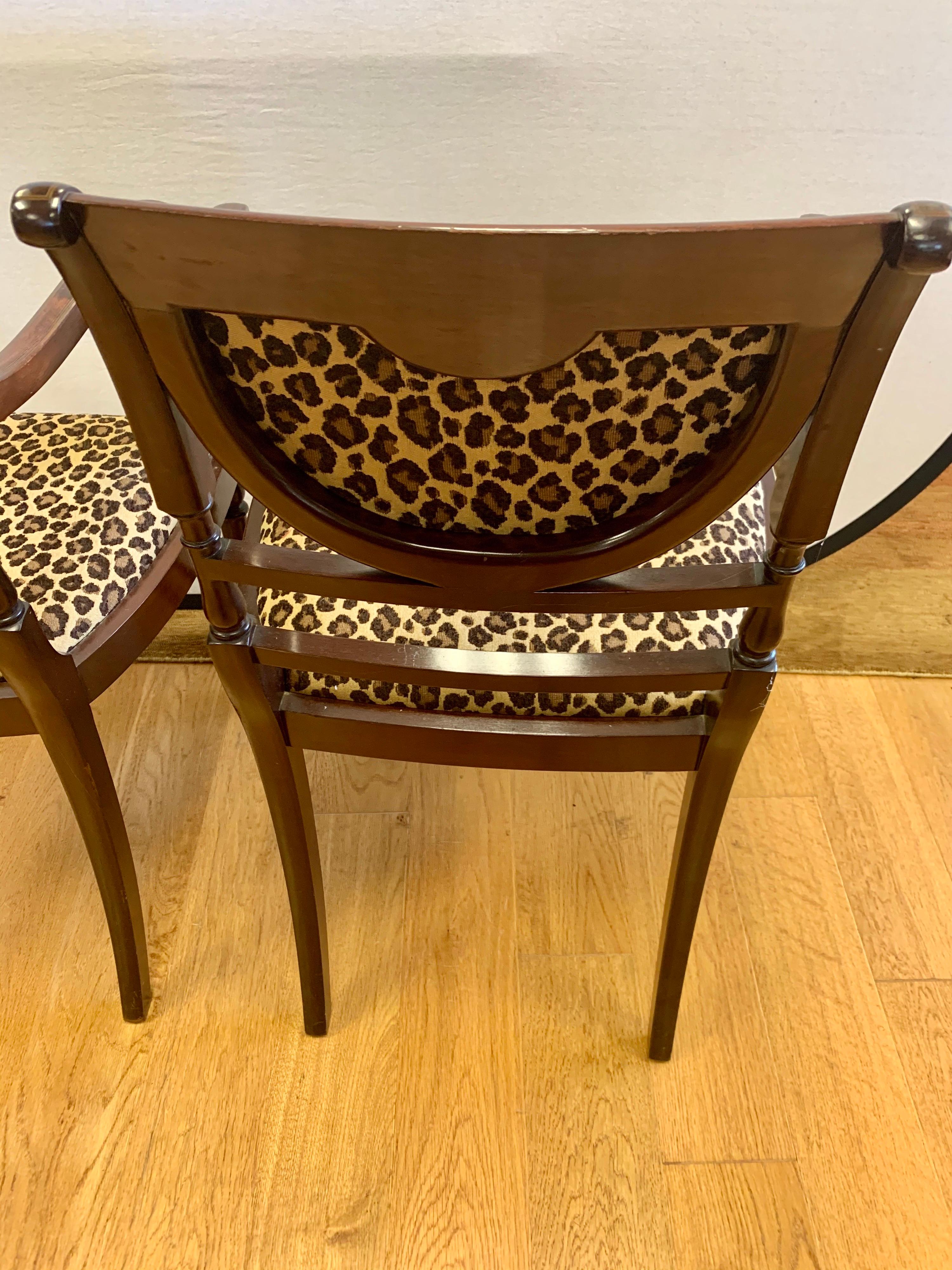 Federal Mahogany Armchairs Armchairs Newly Upholstered in Leopard Fabric In Good Condition In West Hartford, CT