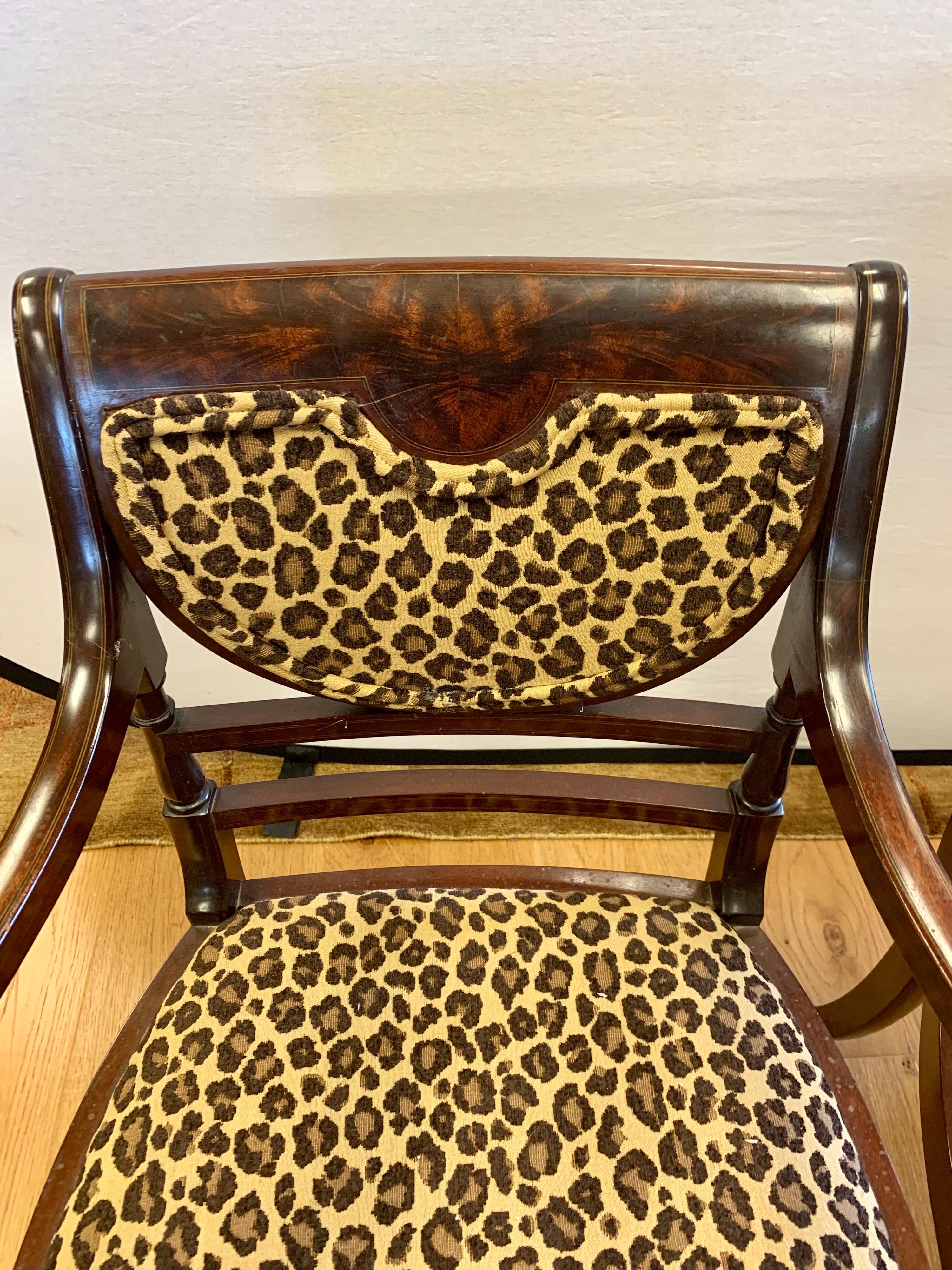 20th Century Federal Mahogany Armchairs Armchairs Newly Upholstered in Leopard Fabric