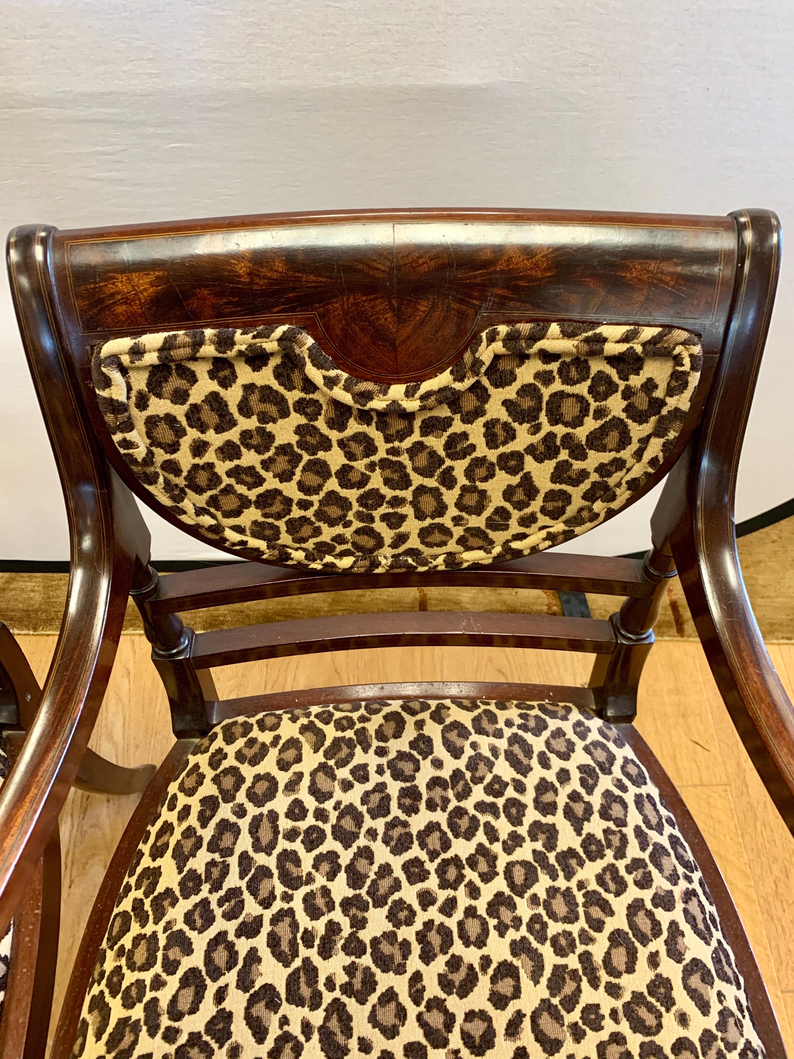 Federal Mahogany Armchairs Armchairs Newly Upholstered in Leopard Fabric 4