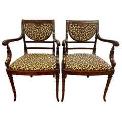 Federal Mahogany Armchairs Armchairs Newly Upholstered in Leopard Fabric