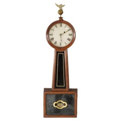 Federal Mahogany Banjo Clock With Gilt Decorated Panels & Eagle Finial c1860
