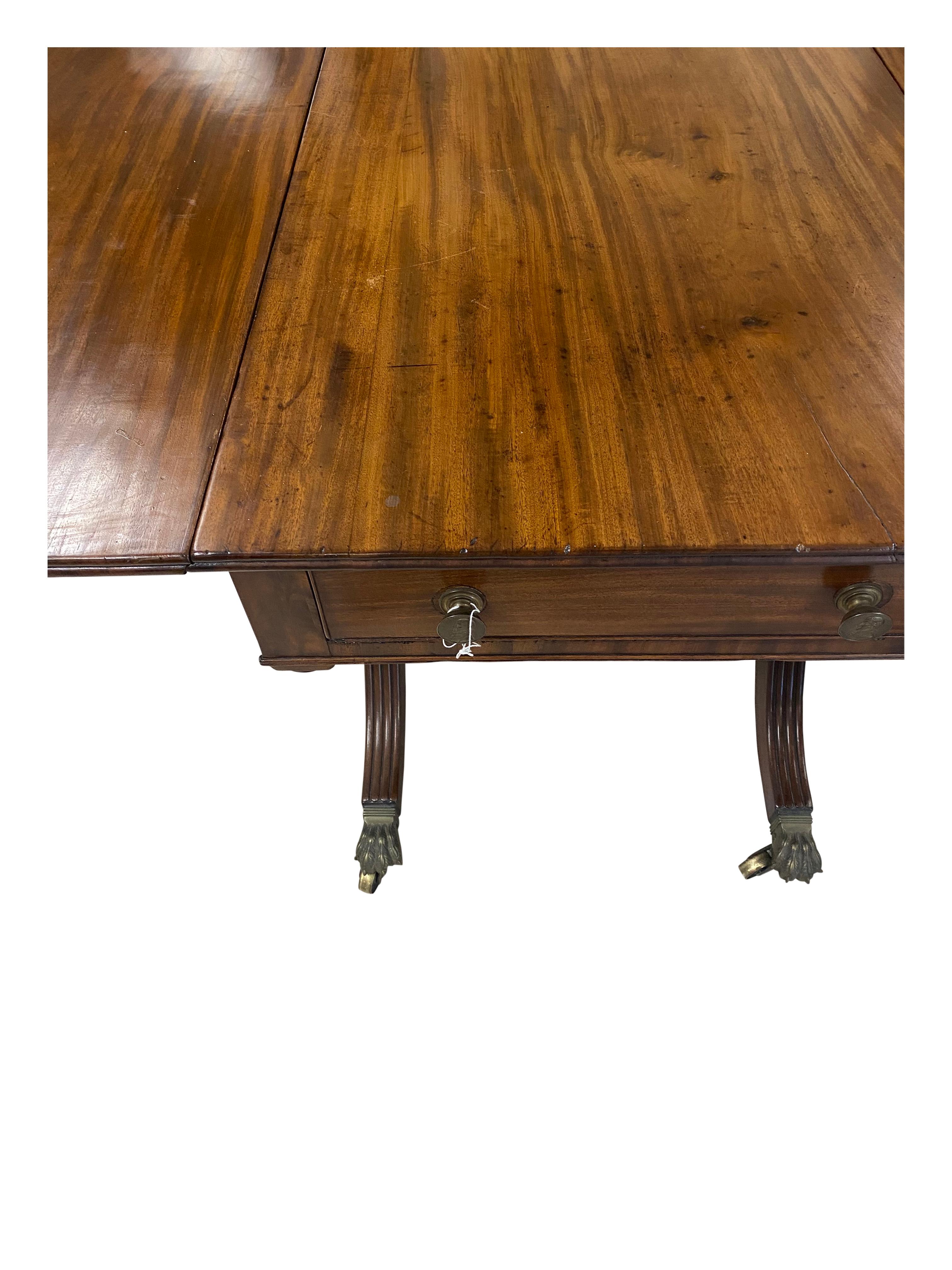 Carved Federal Mahogany Drop Leaf Dining Table circa 1825