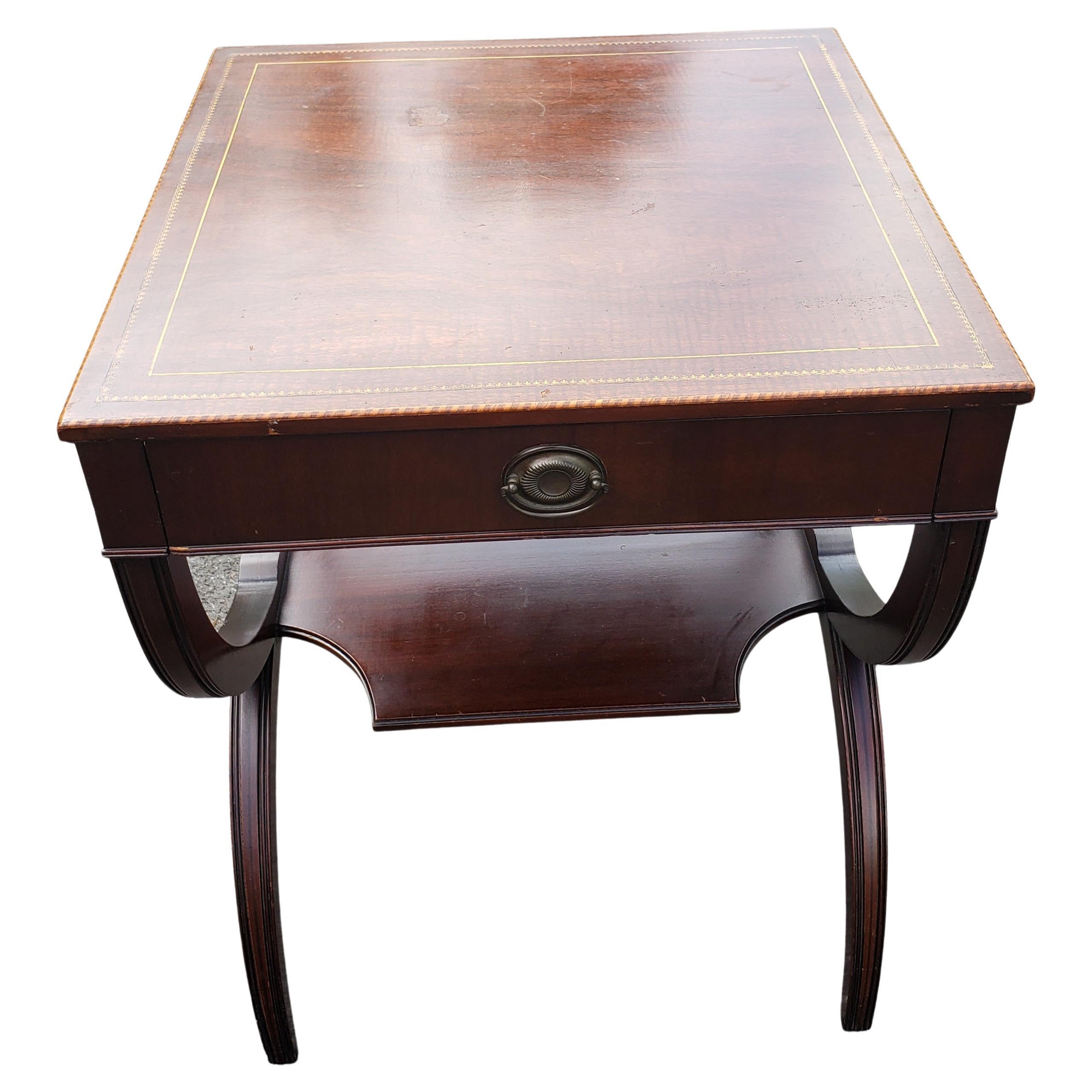 American Federal Mahogany Inlaid and Stinciled Top Accent Table For Sale