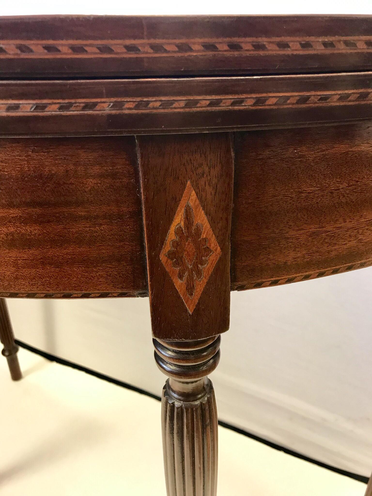 20th Century Federal Mahogany Inlaid Demilune Game Card Console Table