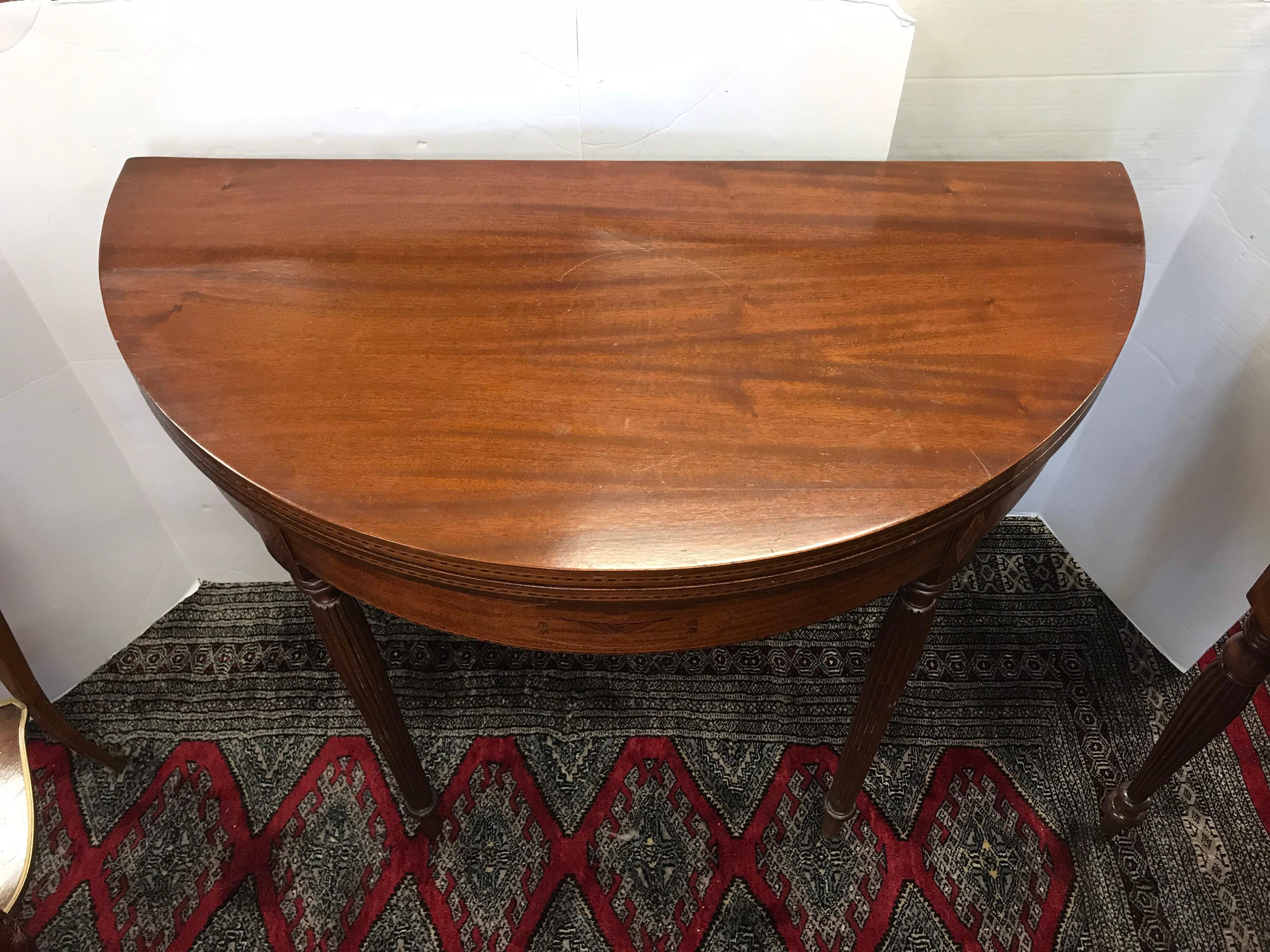 Federal Mahogany Inlaid Demilune Game Card Console Table 4
