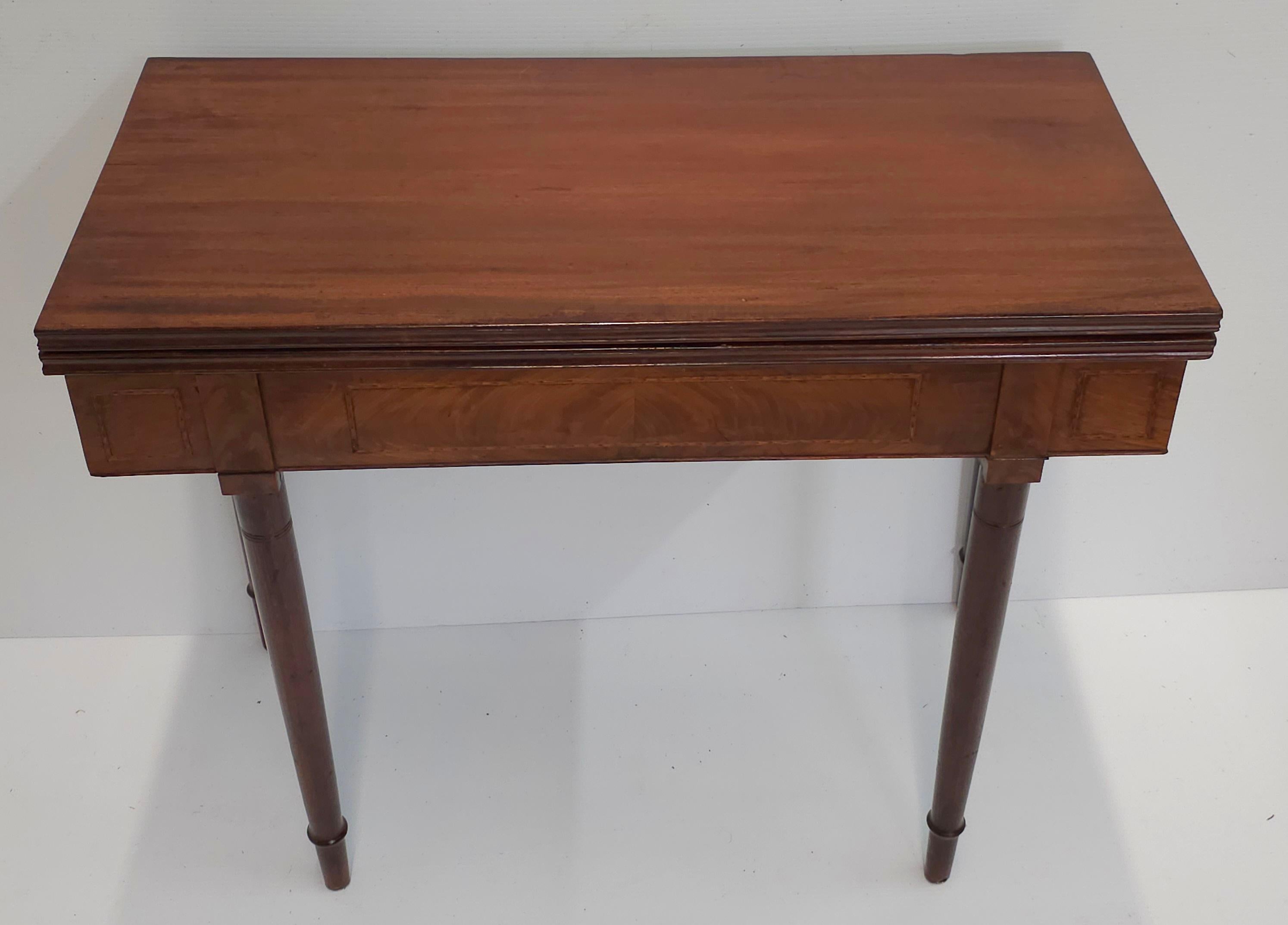 Federal Mahogany Inlaid Fold Top Card Table Console Table For Sale 6