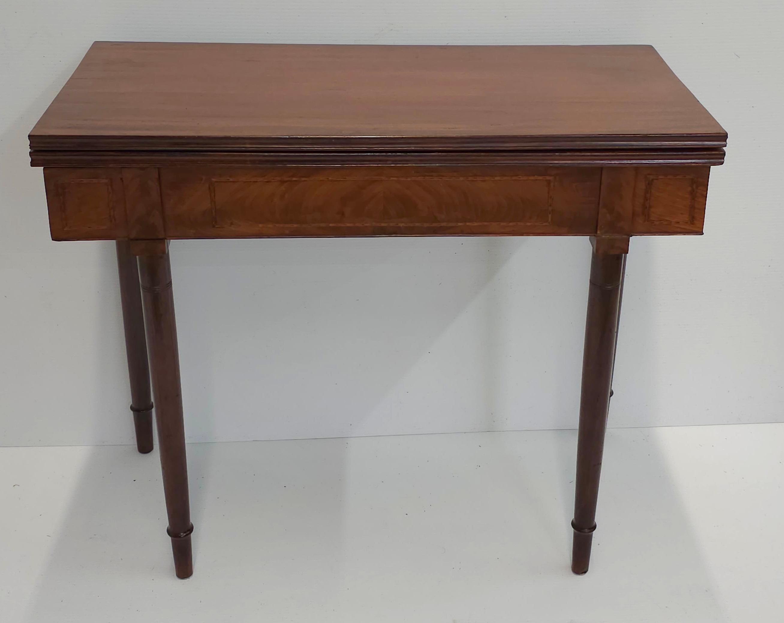 Federal Mahogany Inlaid Fold Top Card Table Console Table For Sale 7