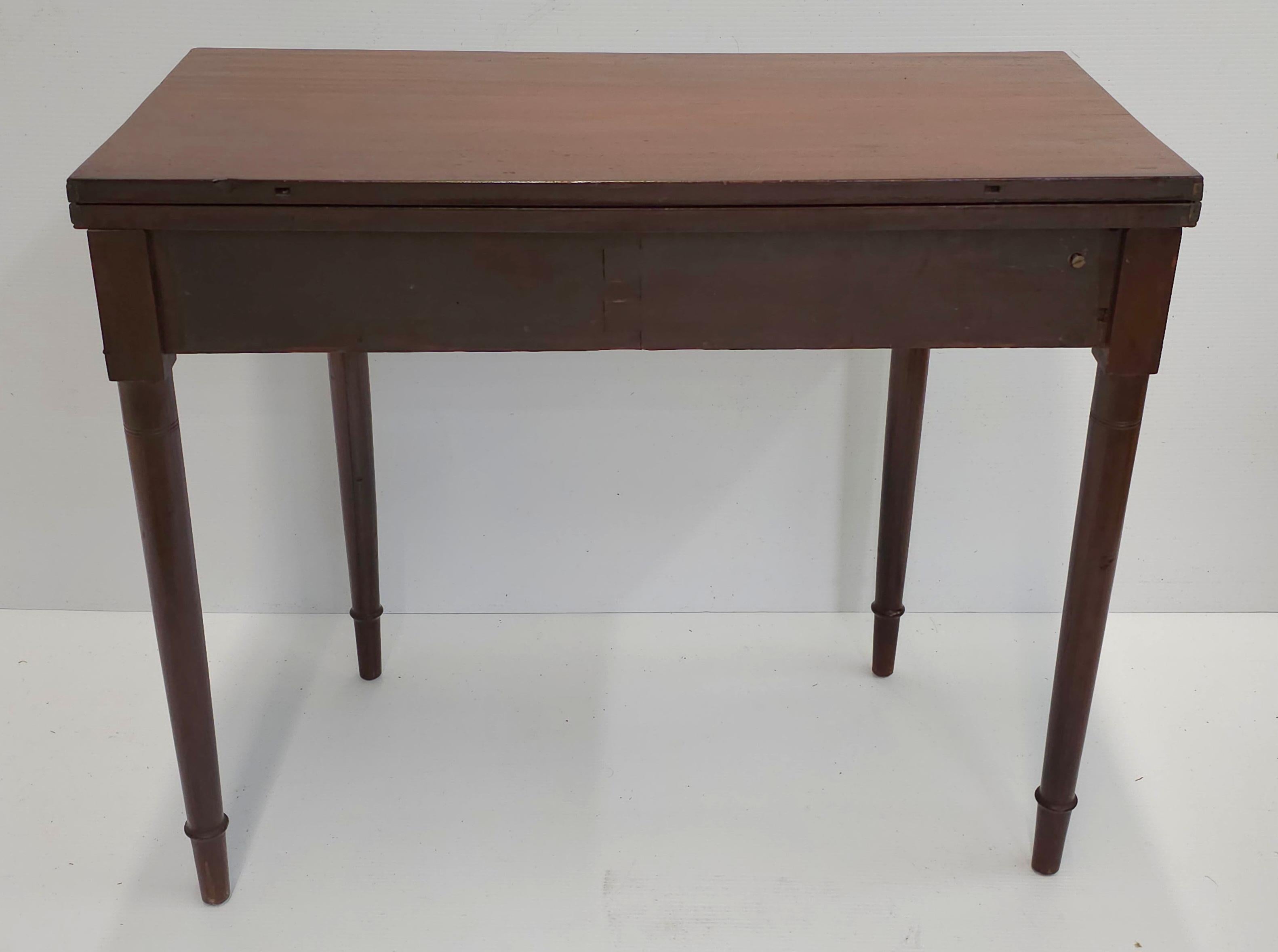Federal Mahogany Inlaid Fold Top Card Table Console Table For Sale 8