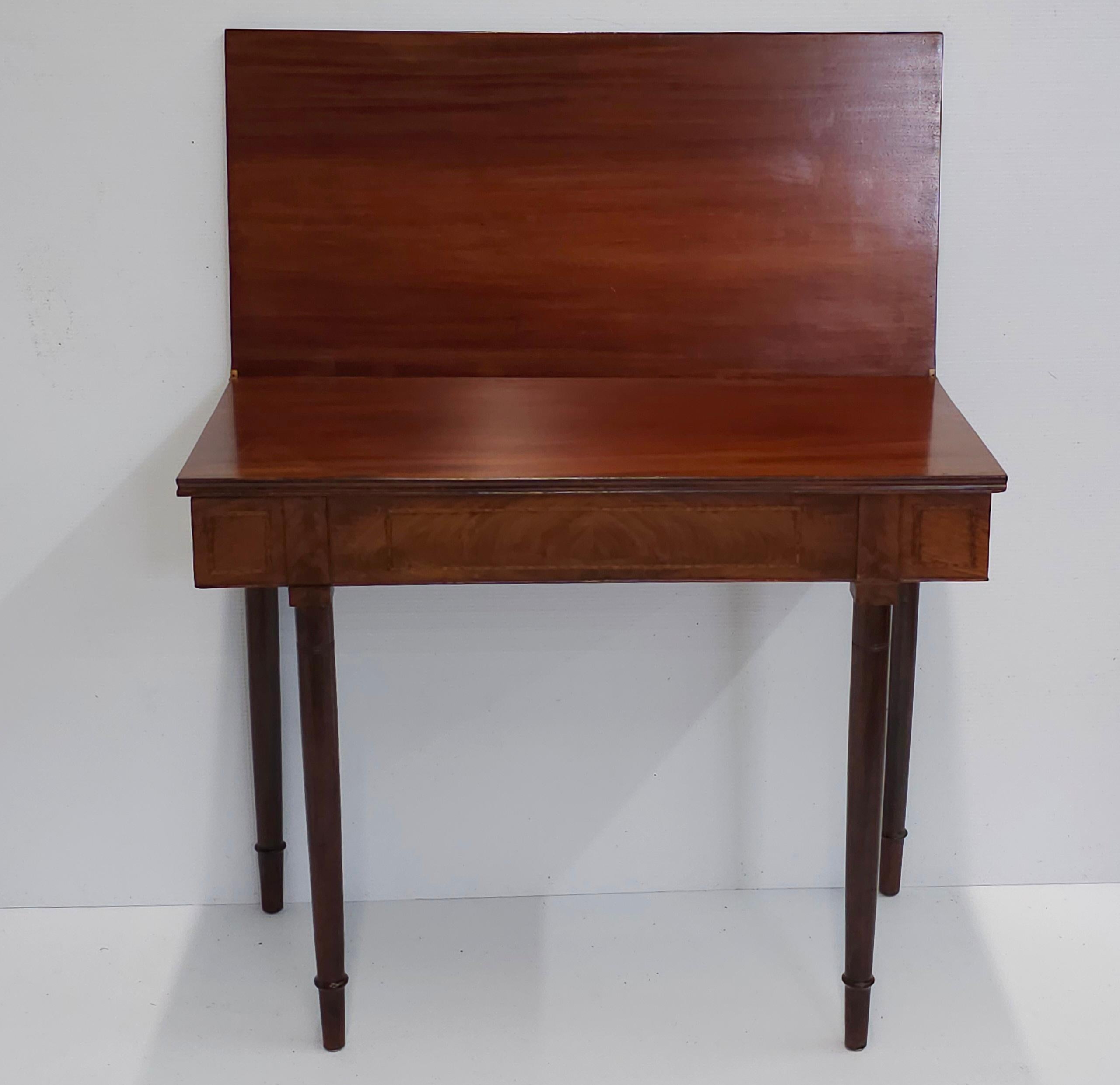 Federal Mahogany Inlaid Fold Top Card Table Console Table For Sale 11