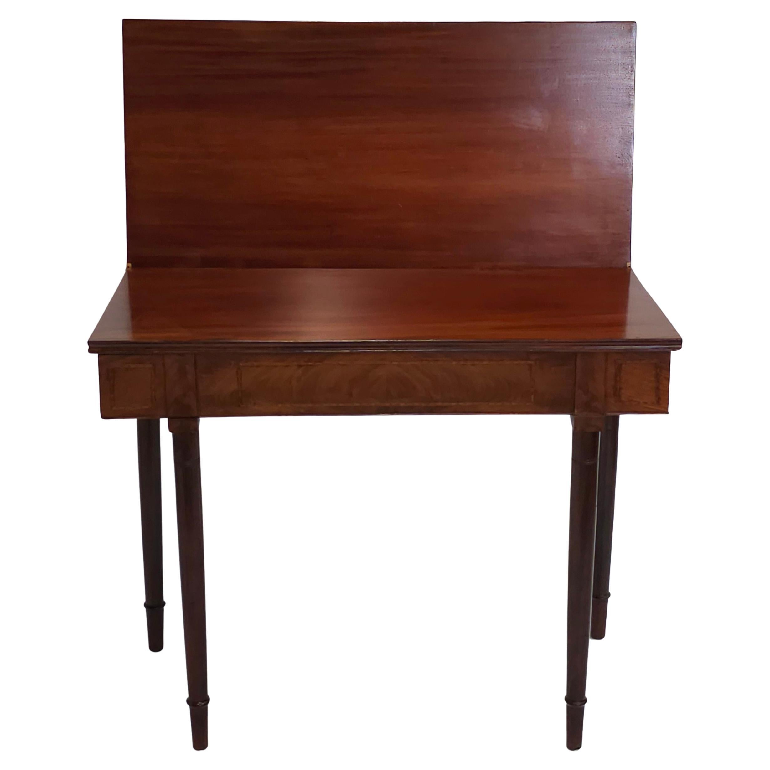 19th Century Federal Mahogany Fold Top Card Table of Console Table. Inlaid and Crotch Mahogany front and sides. 
Measures 36