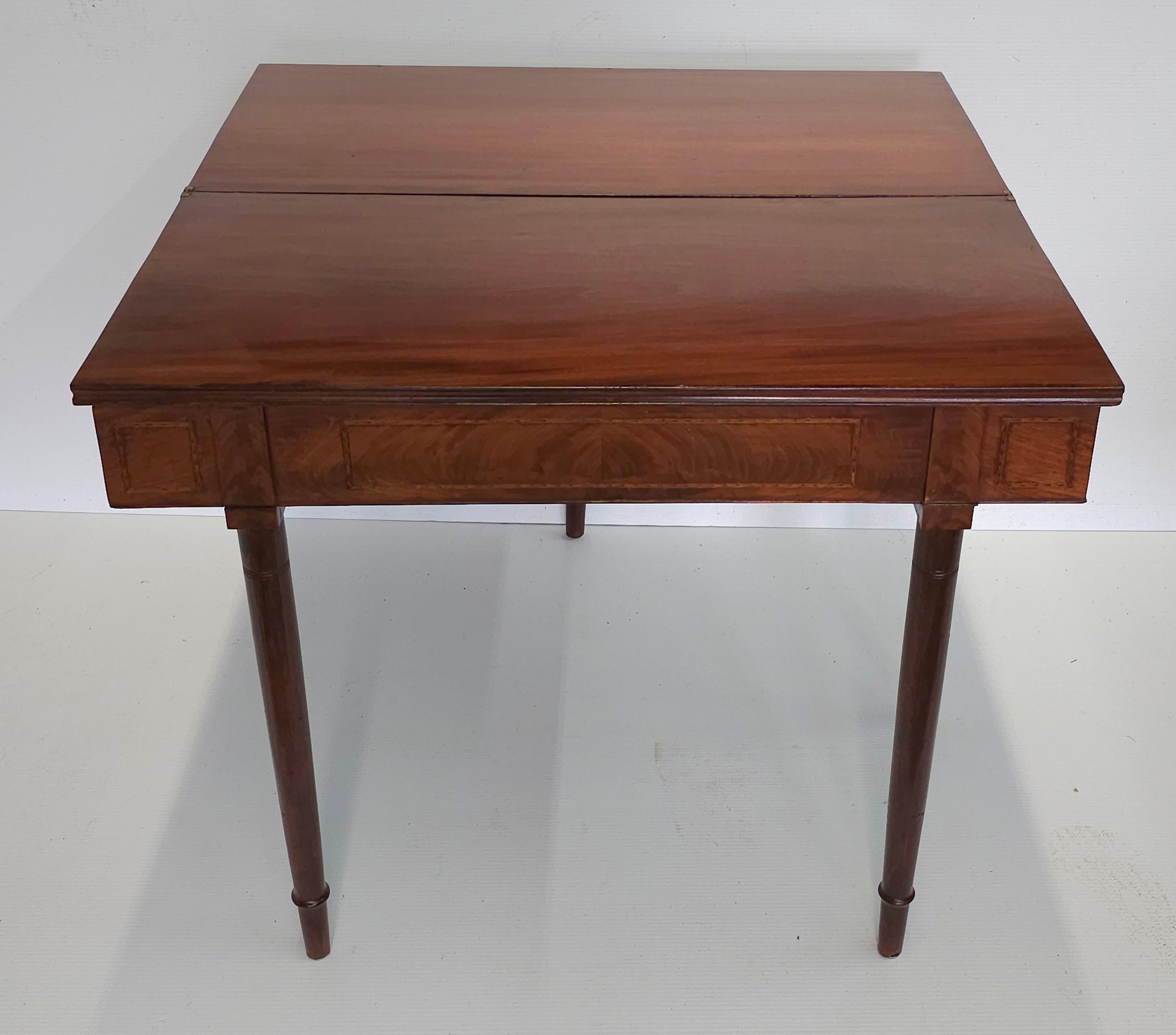 American Federal Mahogany Inlaid Fold Top Card Table Console Table For Sale