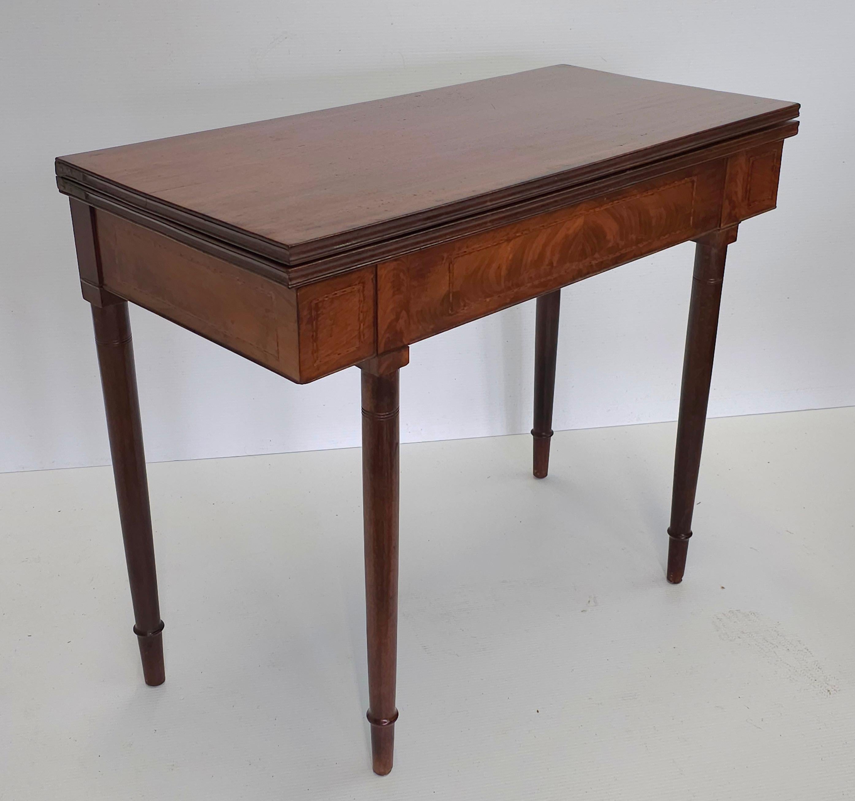 Federal Mahogany Inlaid Fold Top Card Table Console Table For Sale 2