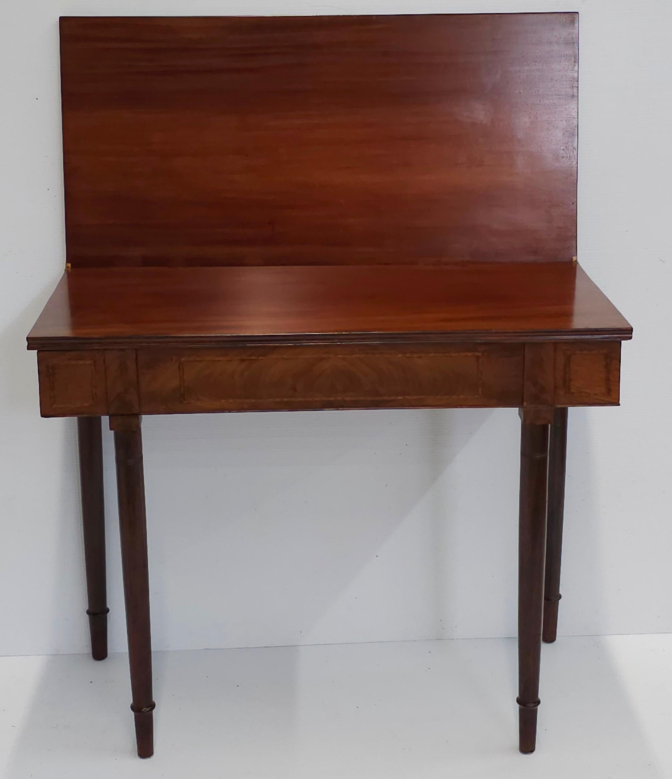 Federal Mahogany Inlaid Fold Top Card Table Console Table For Sale 3