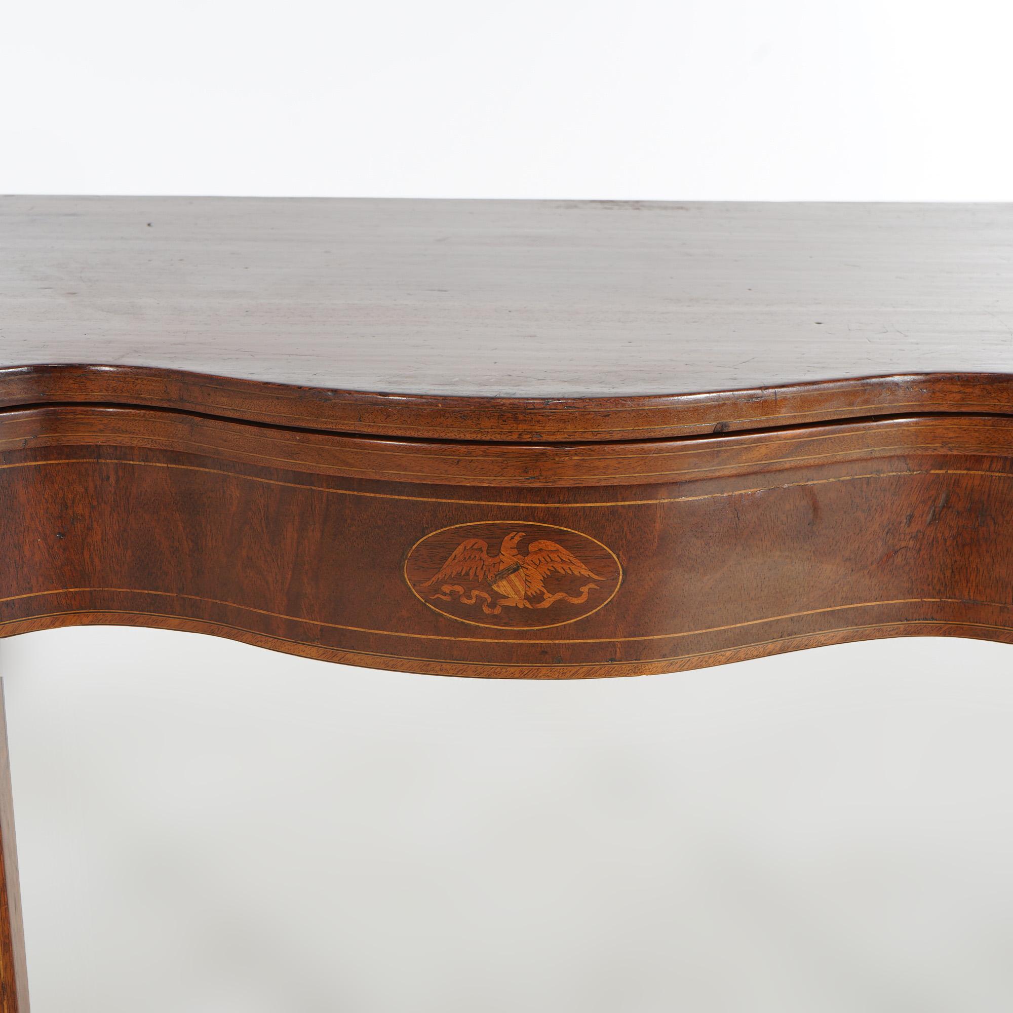 Federal Mahogany Swell Front Card Table, Bell Flower & Eagle Inlay, C1830 For Sale 5