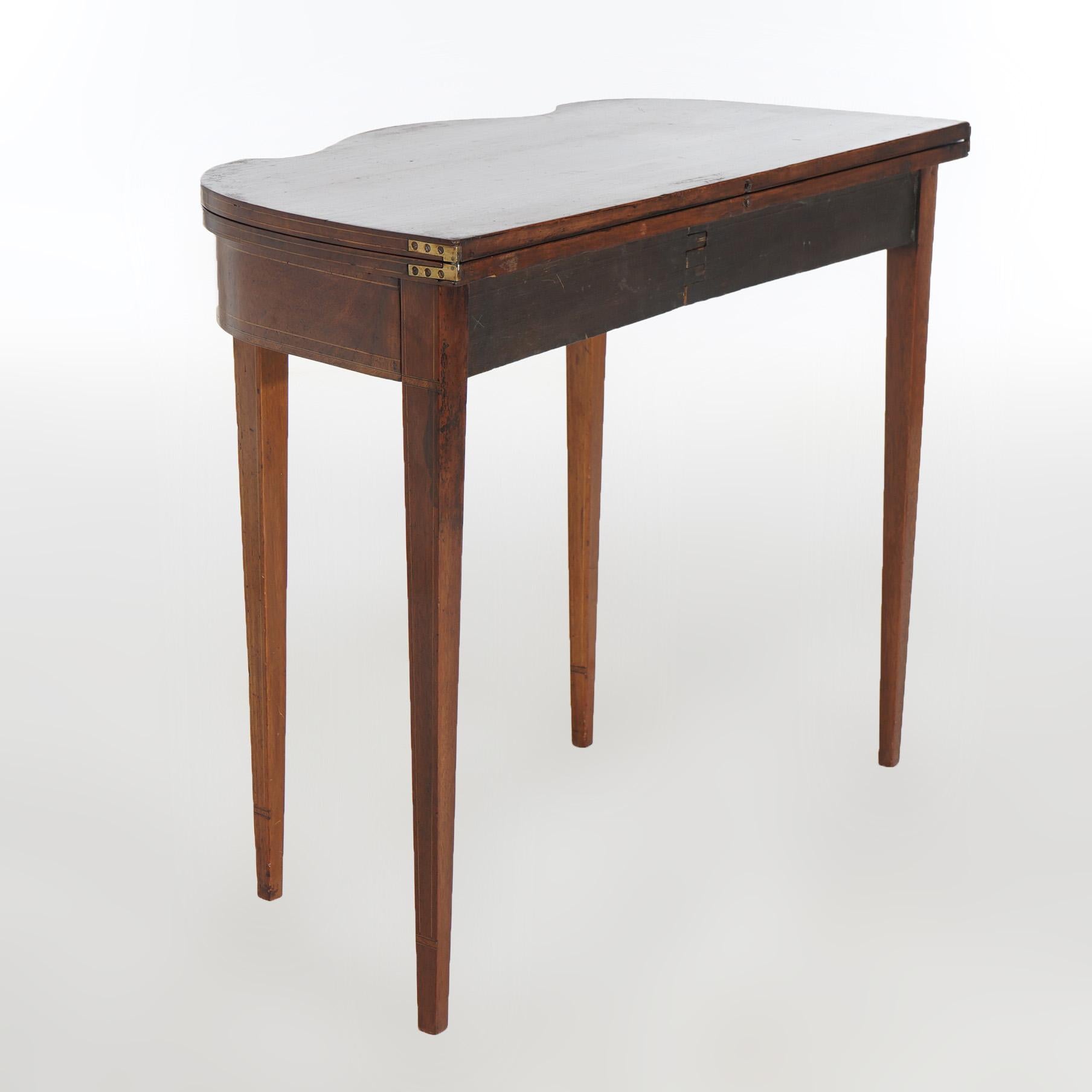 Federal Mahogany Swell Front Card Table, Bell Flower & Eagle Inlay, C1830 For Sale 7