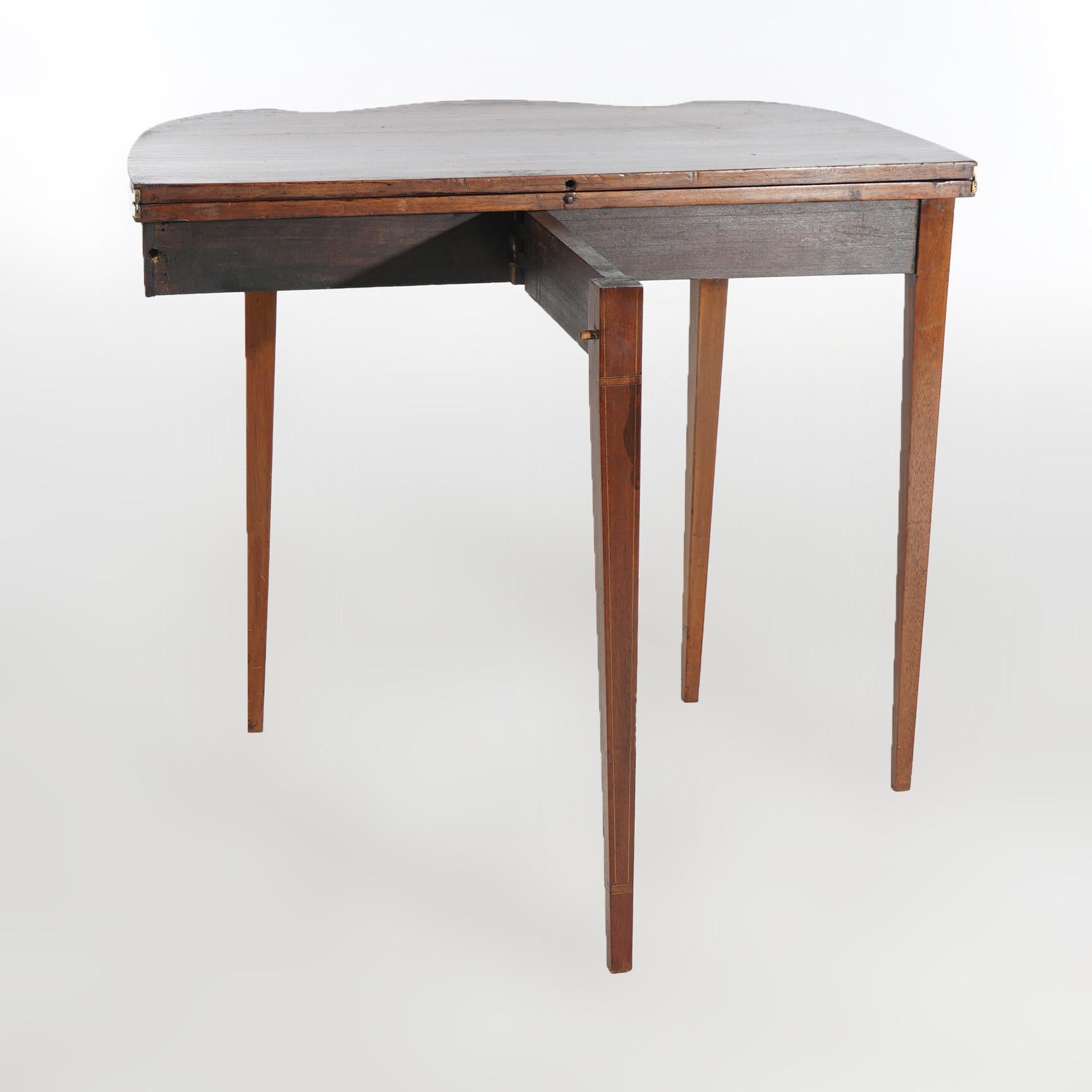 Federal Mahogany Swell Front Card Table, Bell Flower & Eagle Inlay, C1830 For Sale 8