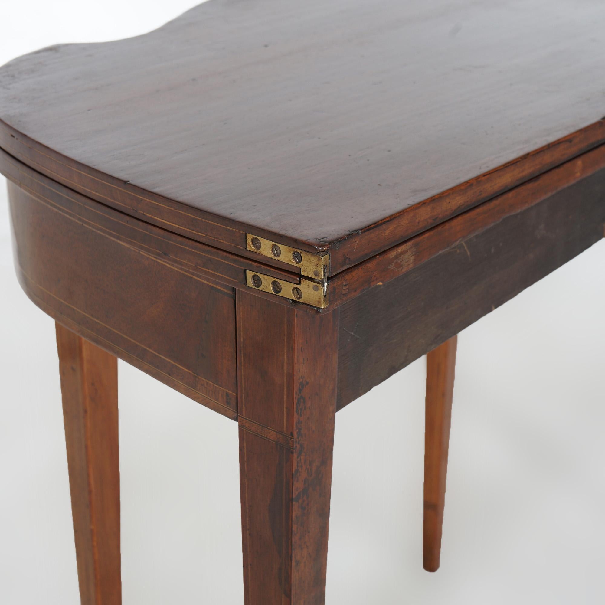 Federal Mahogany Swell Front Card Table, Bell Flower & Eagle Inlay, C1830 For Sale 10