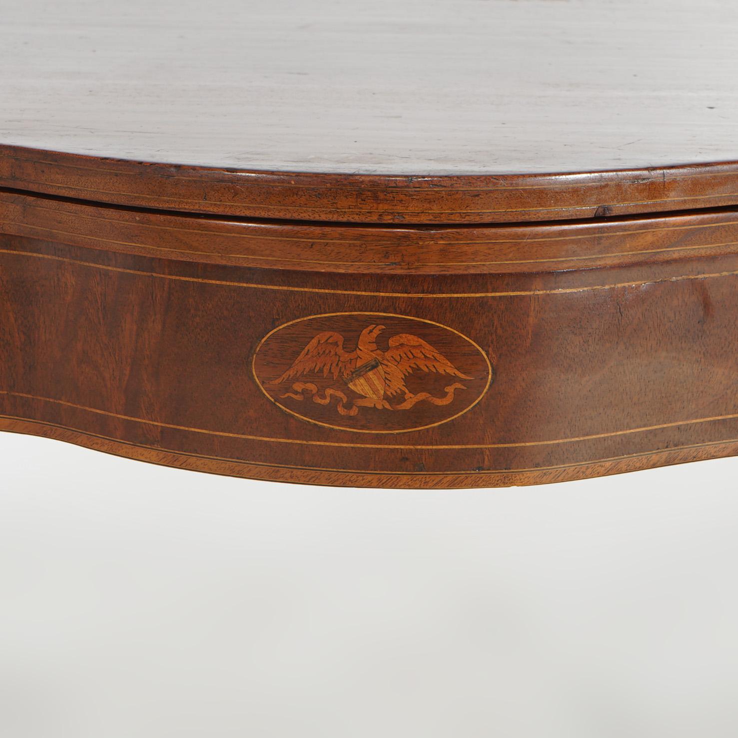 Federal Mahogany Swell Front Card Table, Bell Flower & Eagle Inlay, C1830 For Sale 4