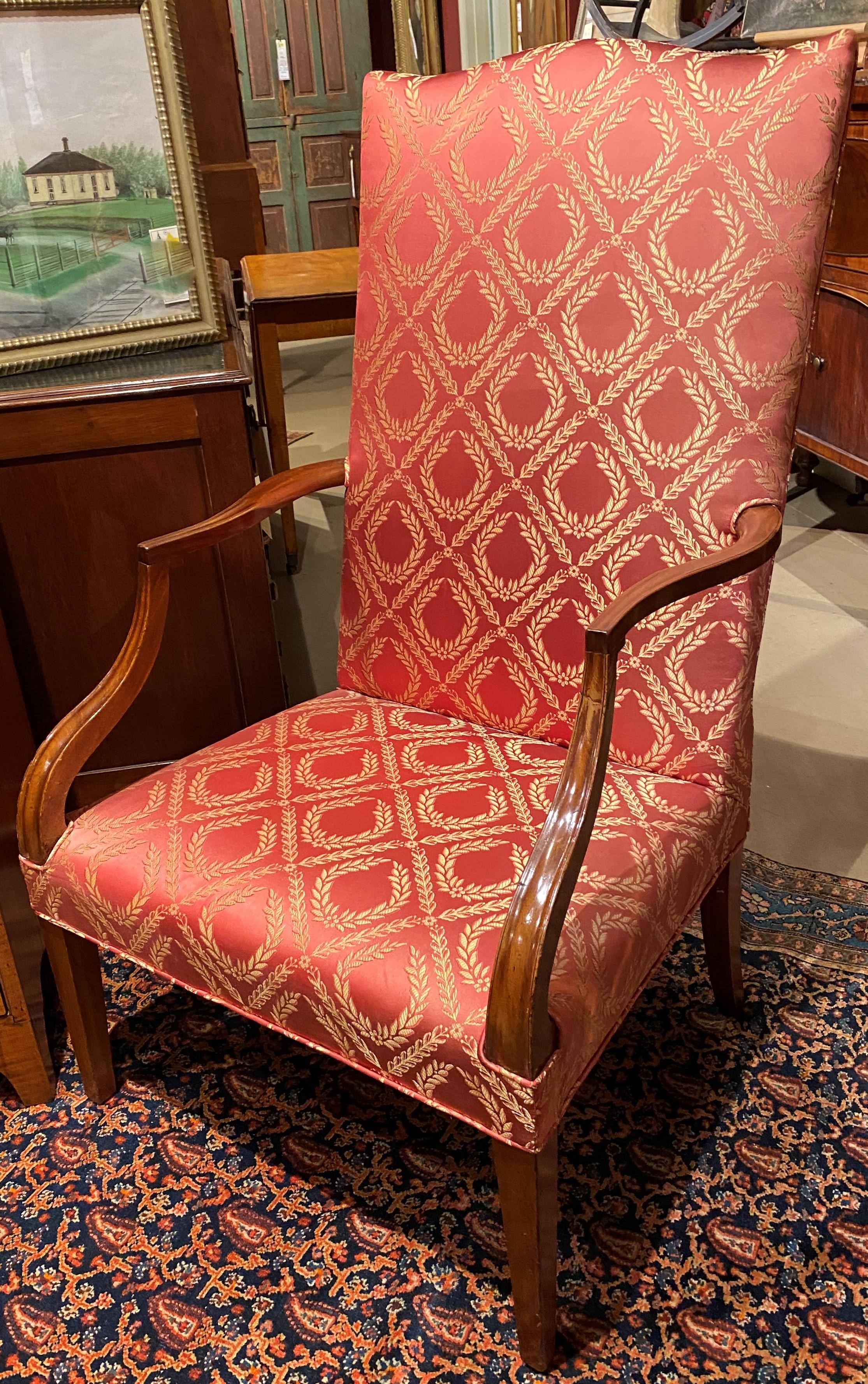 American Federal Mahogany Upholstered Lolling Chair, circa 1785