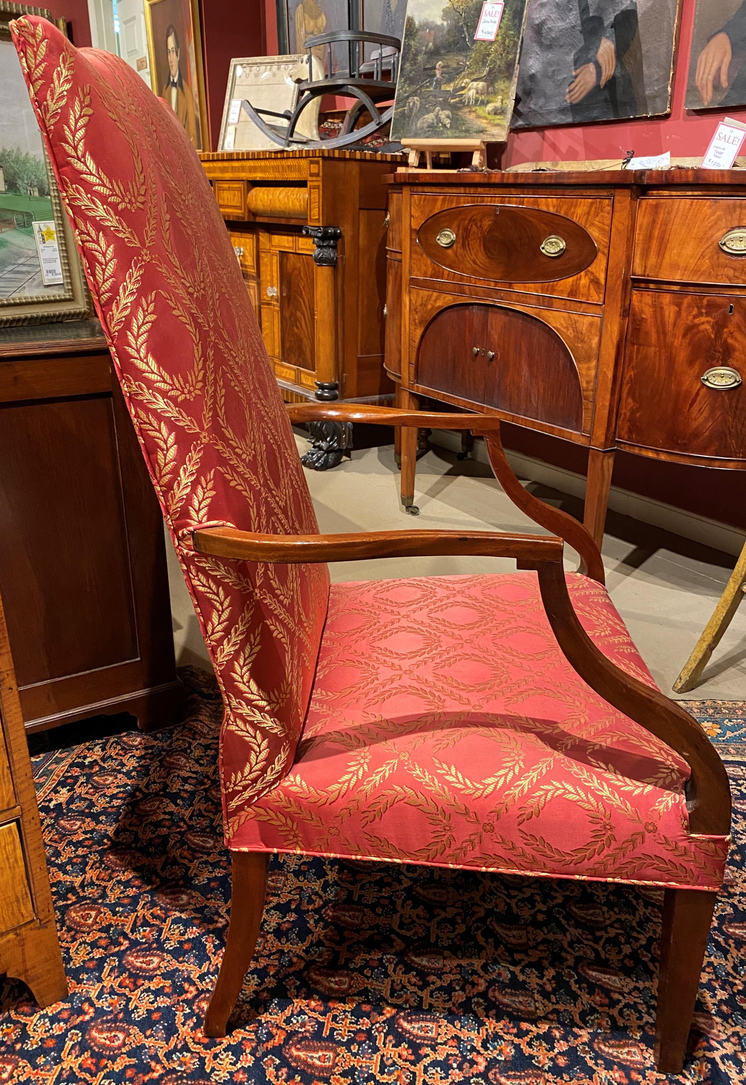 Hand-Carved Federal Mahogany Upholstered Lolling Chair, circa 1785