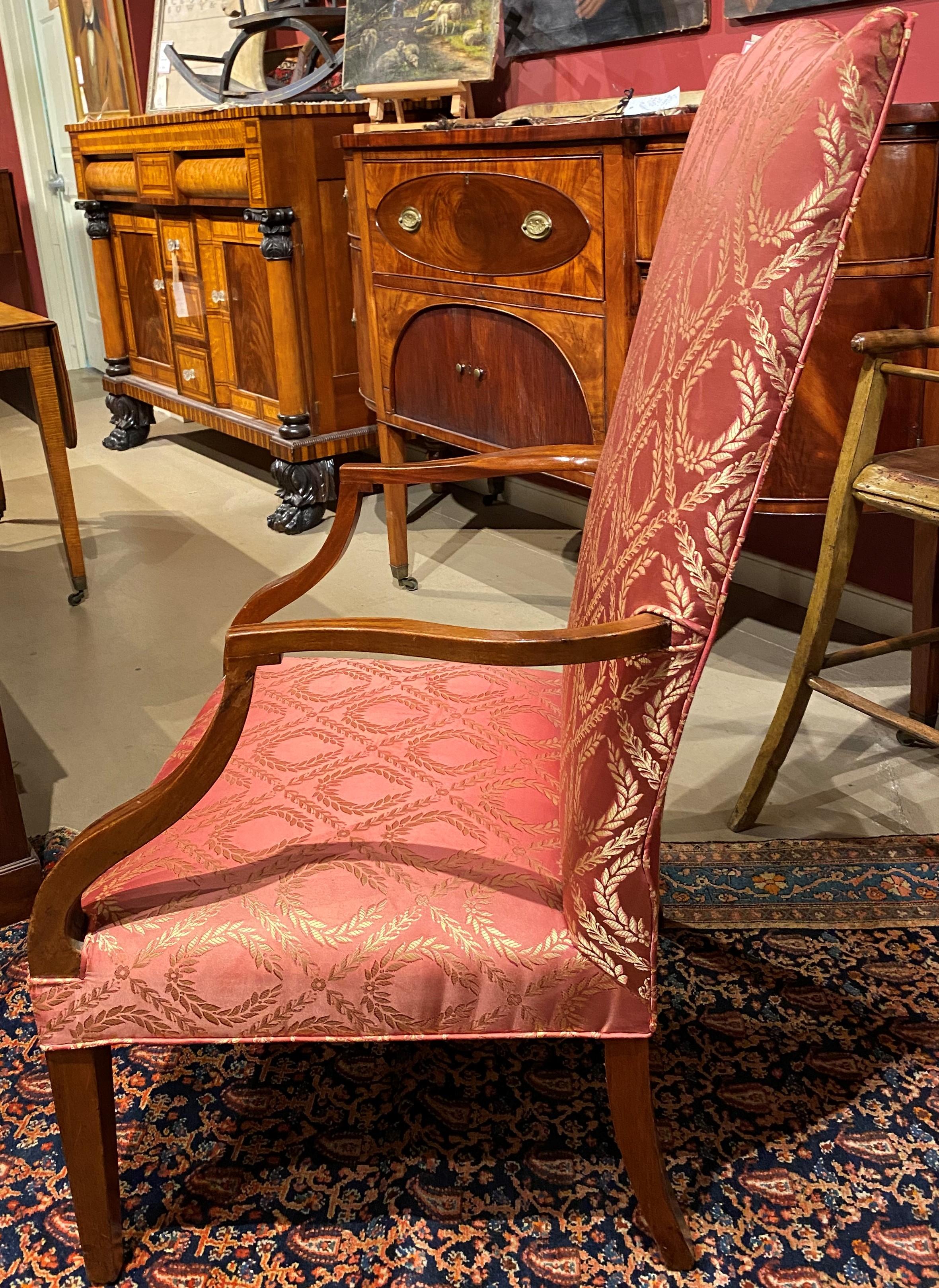 Late 18th Century Federal Mahogany Upholstered Lolling Chair, circa 1785