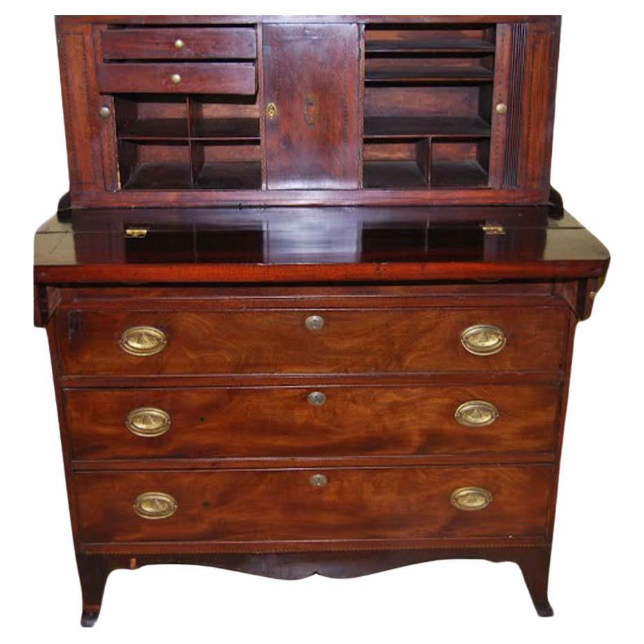 Federal New England Mahogany Tambour Secretary Chest For Sale