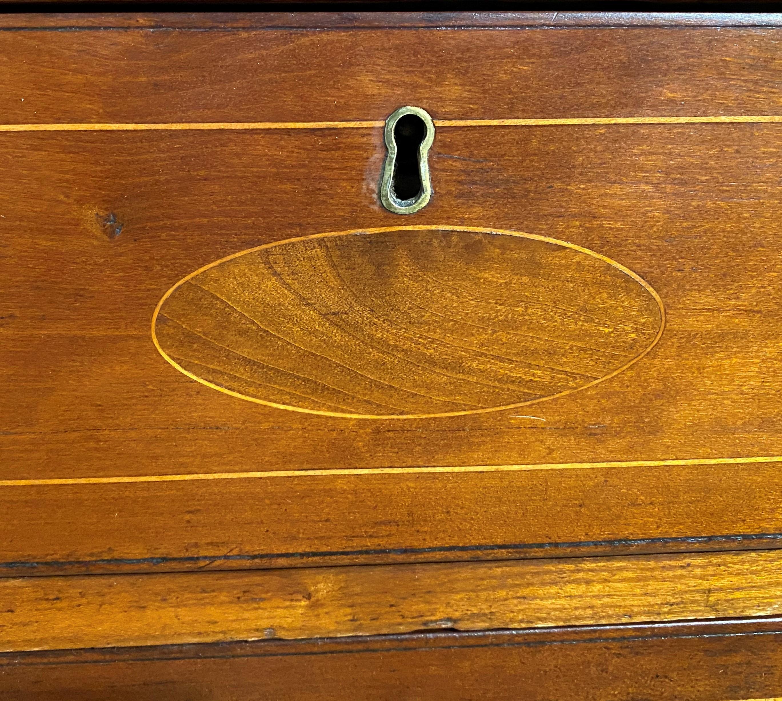 Federal Period Cherry Hepplewhite Four-Drawer Inlaid Chest with Eagle Pulls In Good Condition In Milford, NH