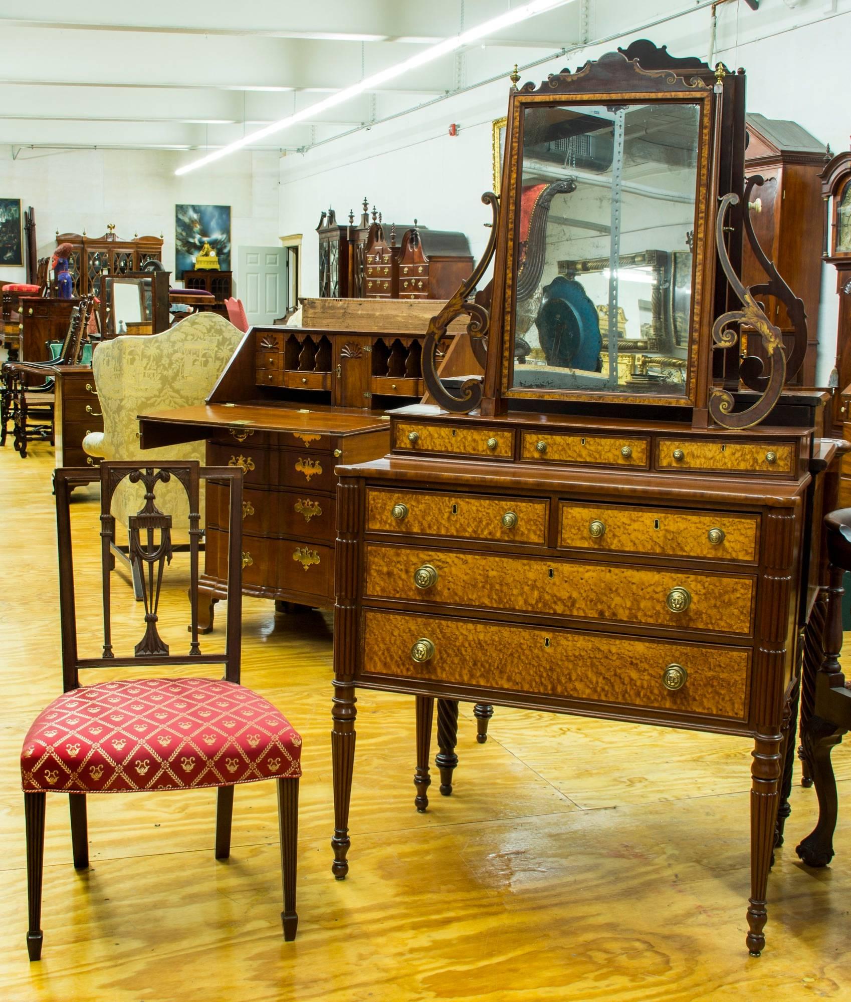 Federal Sheraton Bird's-Eye Dressing Table, Thomas Seymour, Boston, circa 1810 For Sale 5