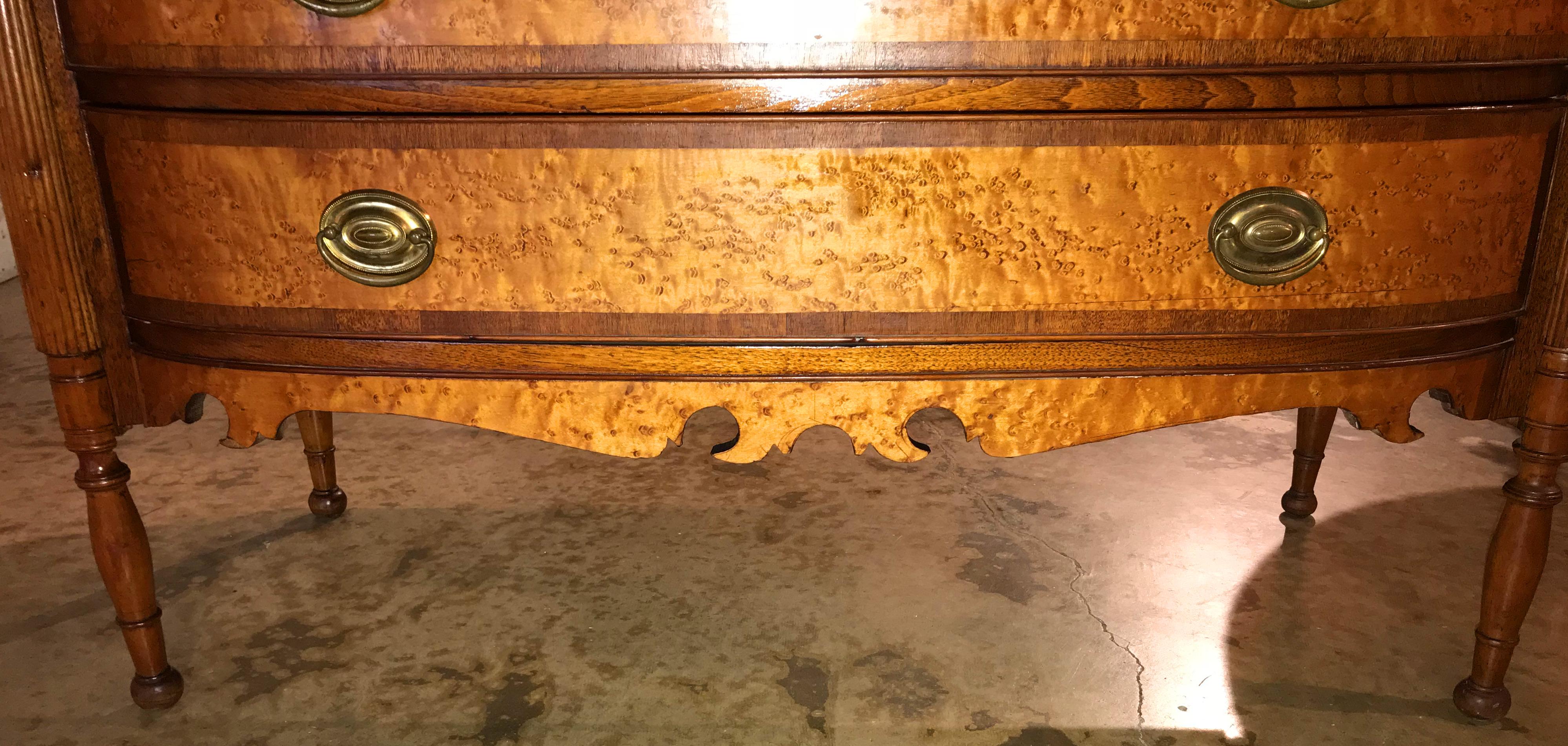 American Vermont Sheraton Birdseye Maple Bow Front Chest of Drawers attr. to Lewis Beals