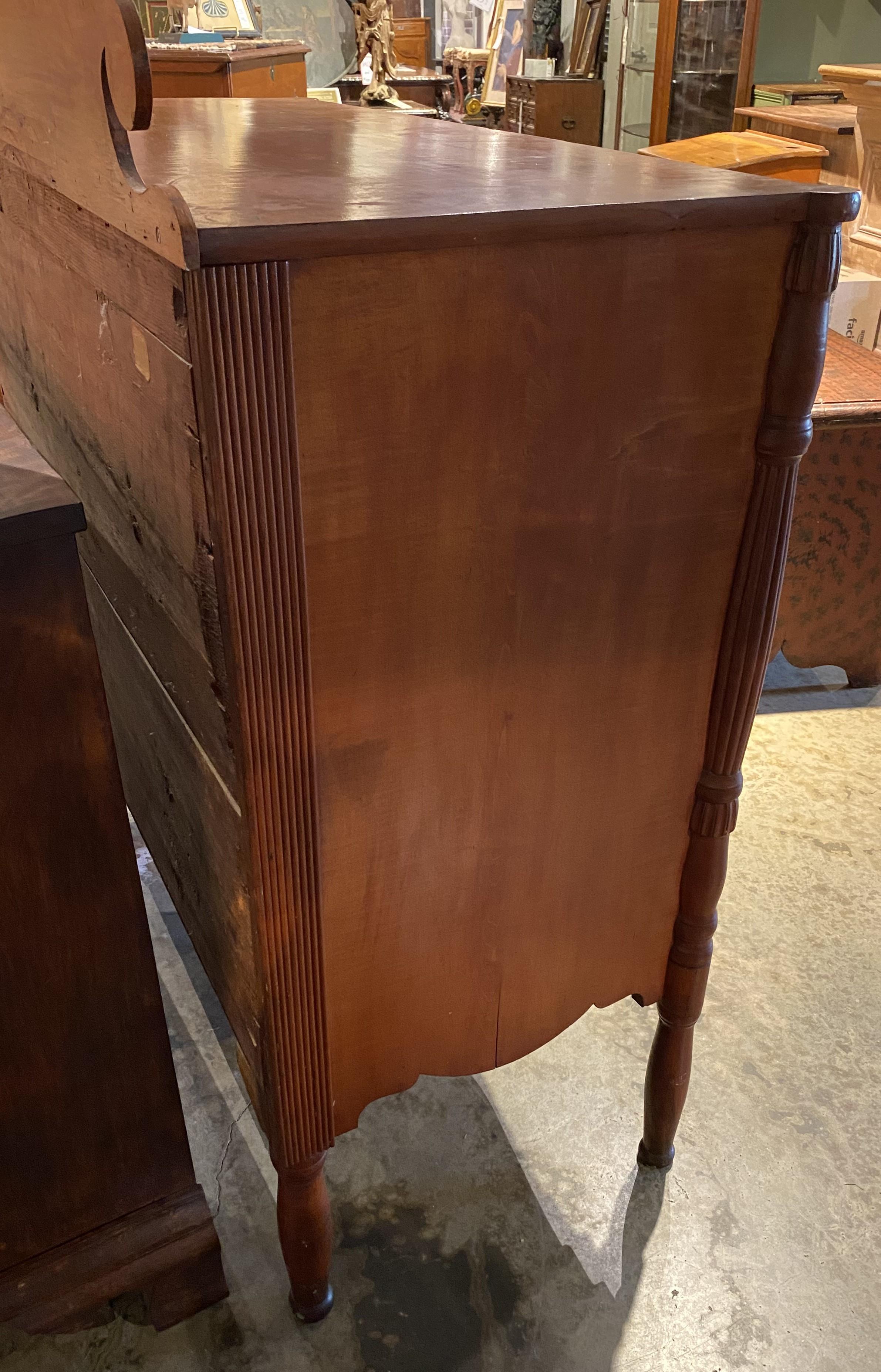 Hand-Carved Federal Sheraton Chest with Birdseye Maple Drawer Fronts circa 1820