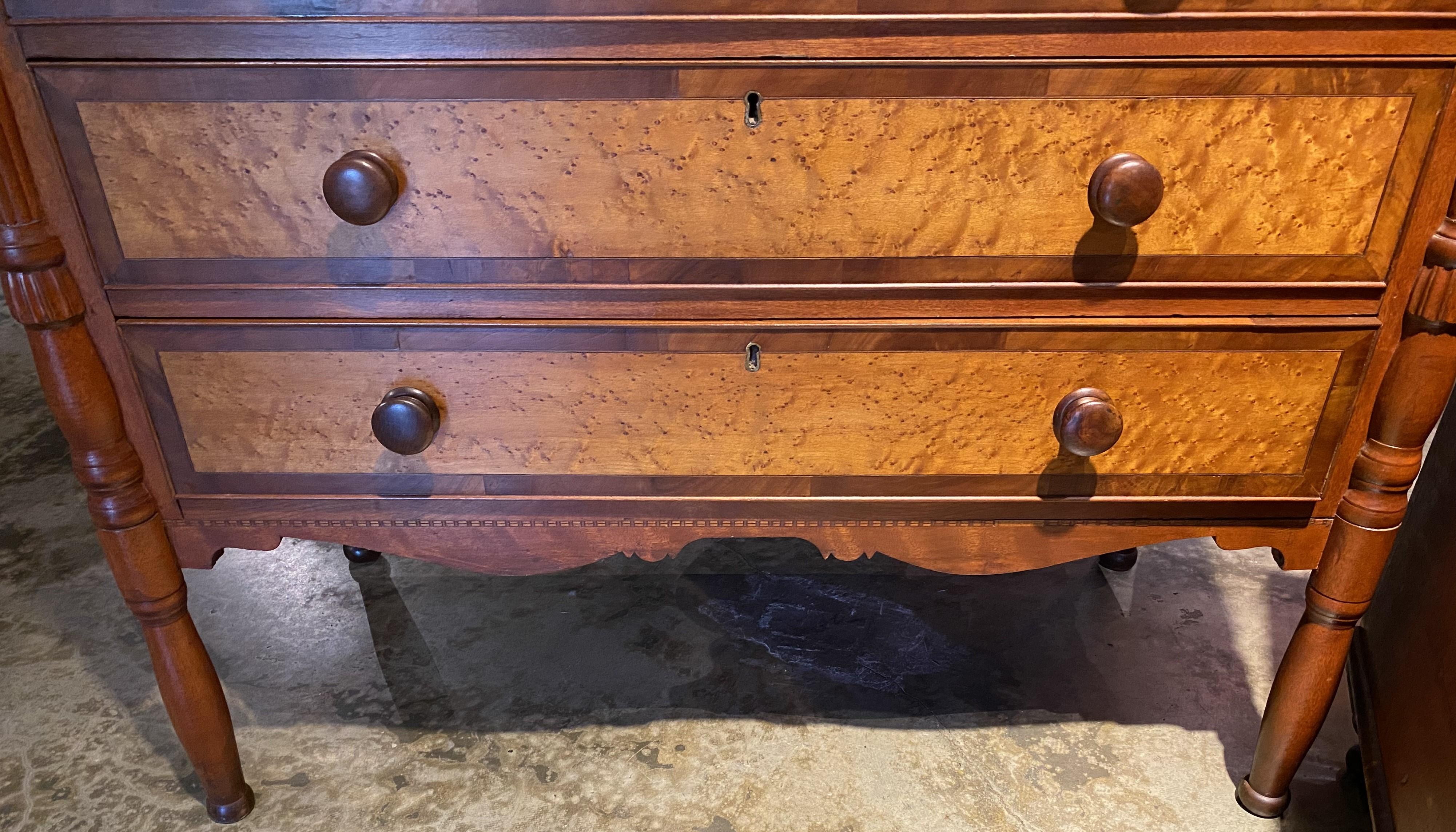 Brass Federal Sheraton Chest with Birdseye Maple Drawer Fronts circa 1820