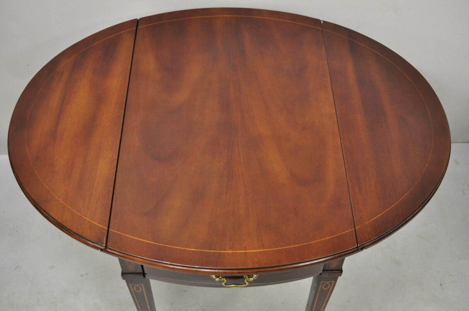 20th Century Federal Sheraton Mahogany Pembroke Side Table with Inlay by Hammary, a Pair