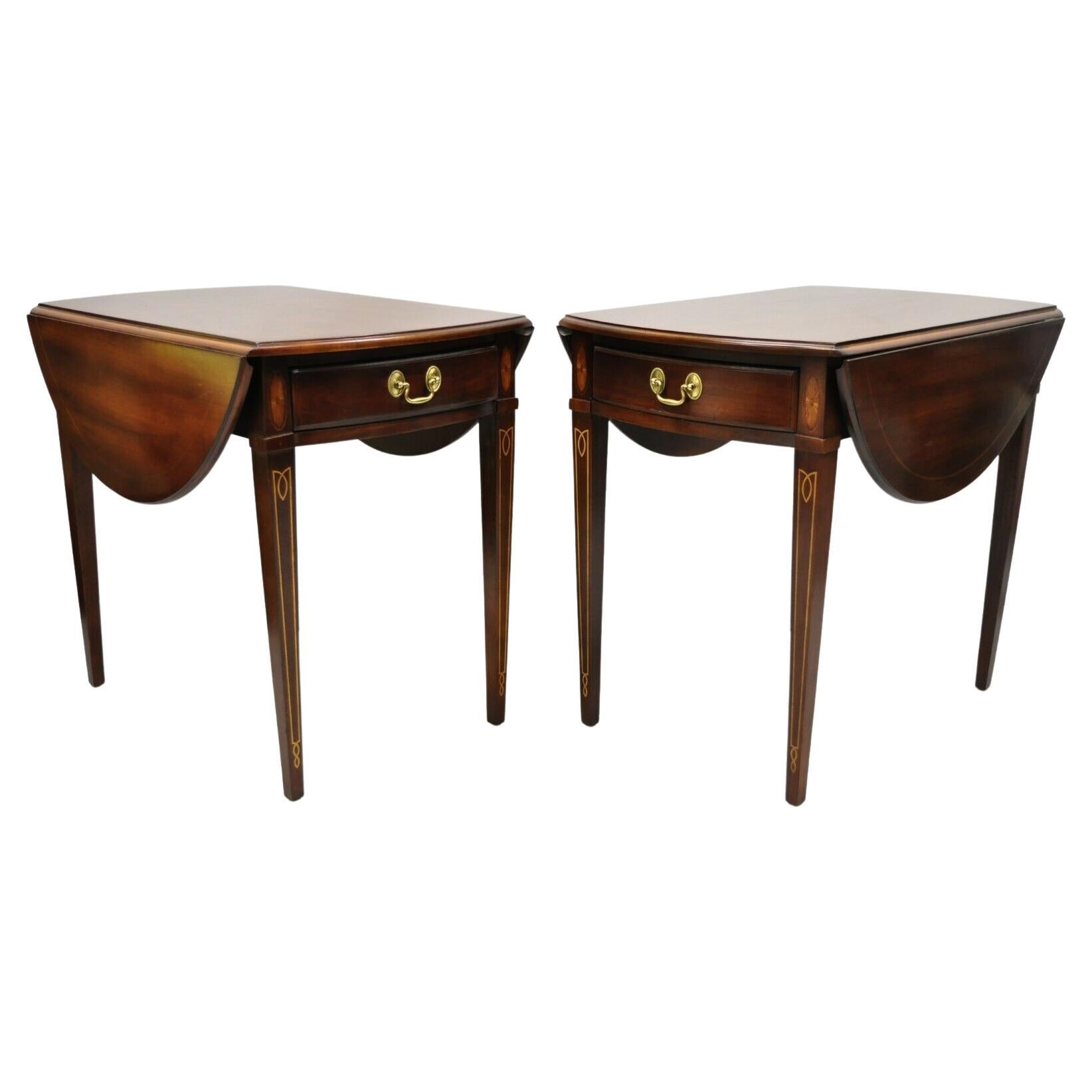 Federal Sheraton Mahogany Pembroke Side Table with Inlay by Hammary, a Pair