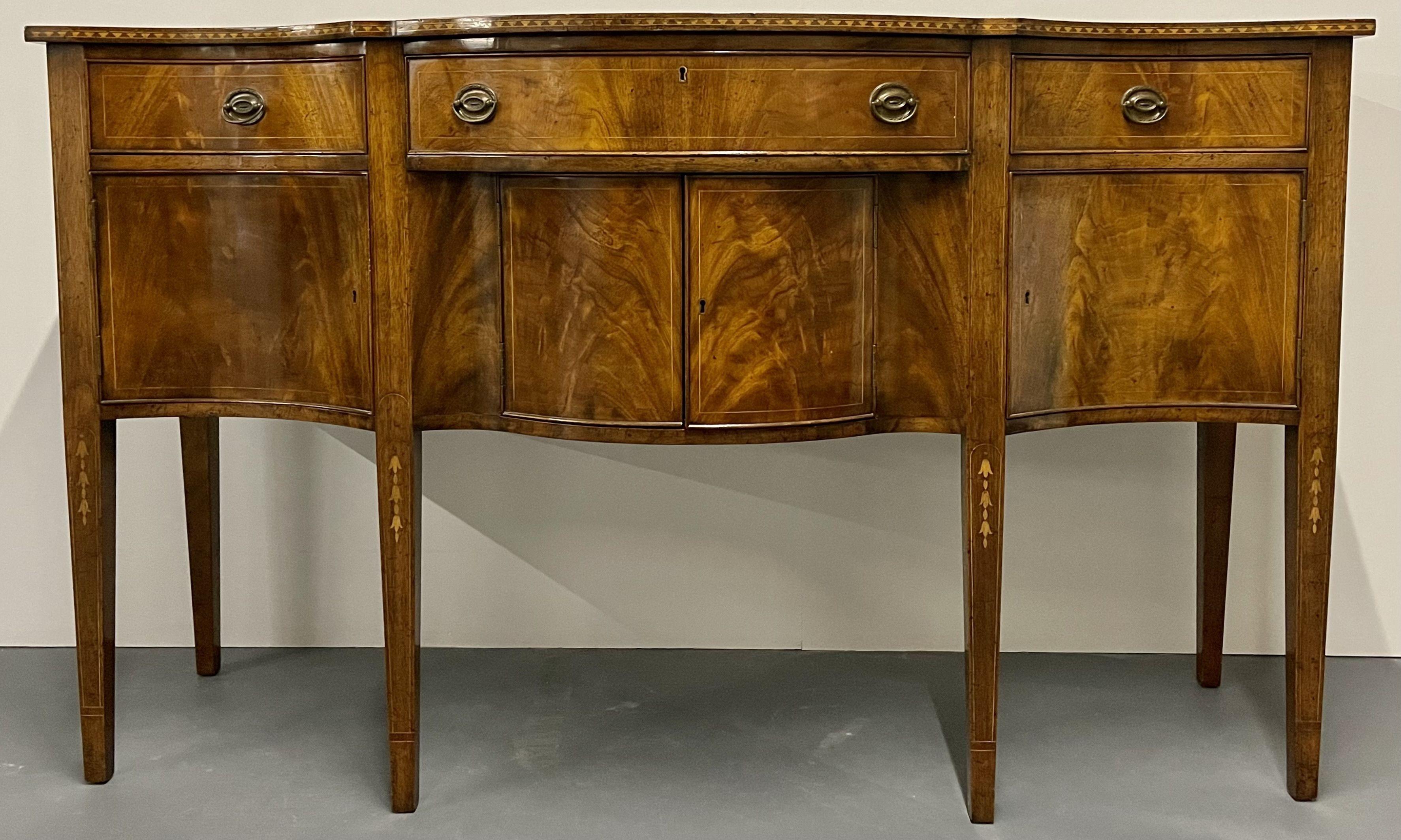 American Federal Sideboard, Credenza, Solid Flame Mahogany, Inlaid, Georgian Style