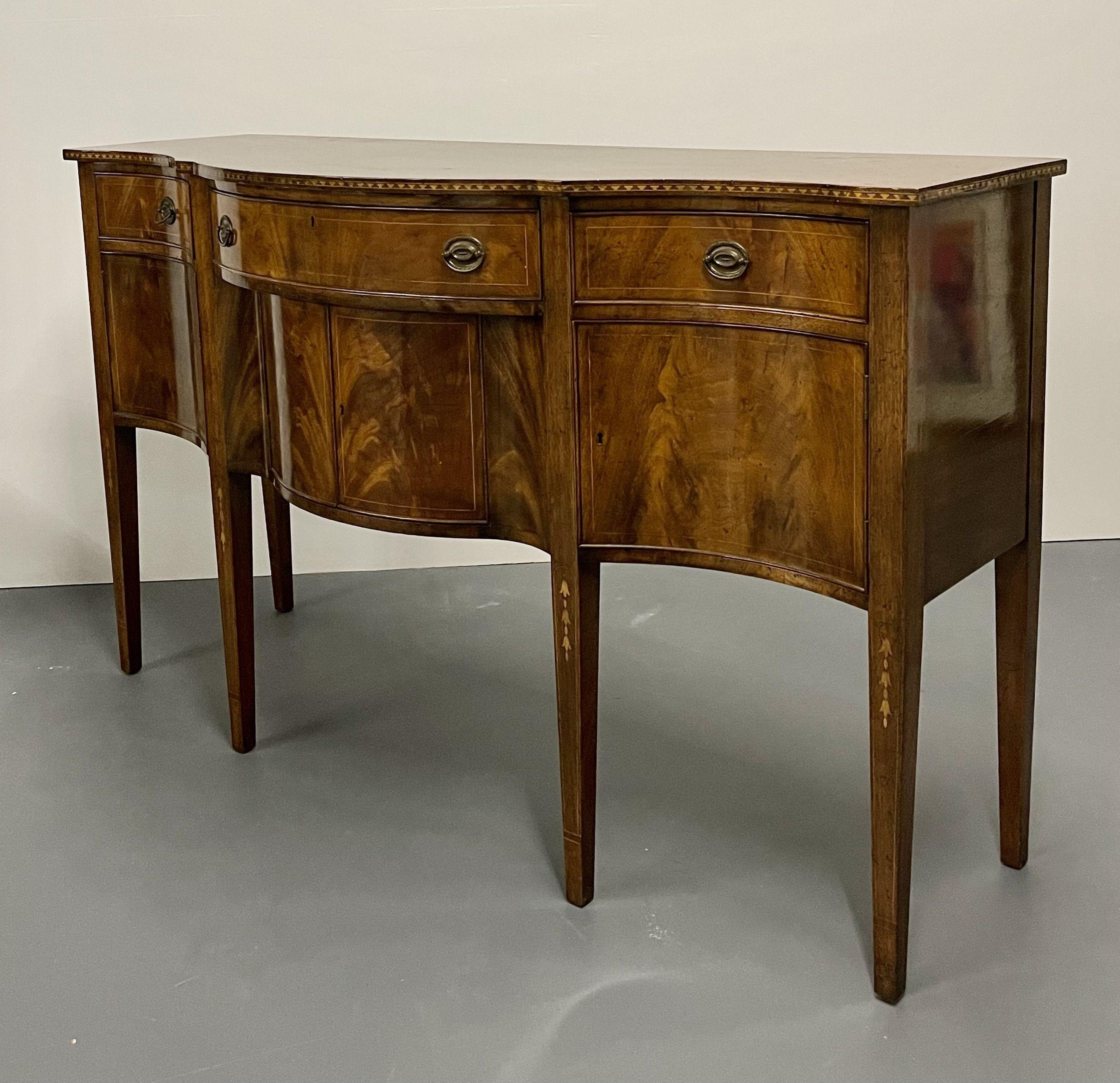 Mid-20th Century Federal Sideboard, Credenza, Solid Flame Mahogany, Inlaid, Georgian Style