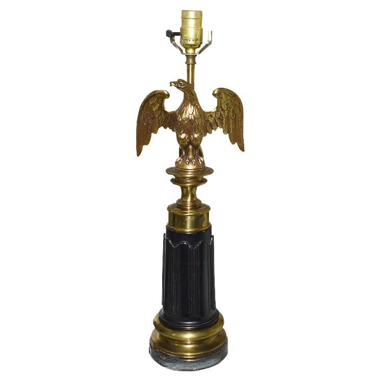 Federal Style American Eagle Lamp of Black Stone and Brass, by Stiffel For Sale