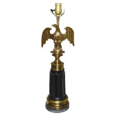 Antique Federal Style American Eagle Lamp of Black Stone and Brass, by Stiffel