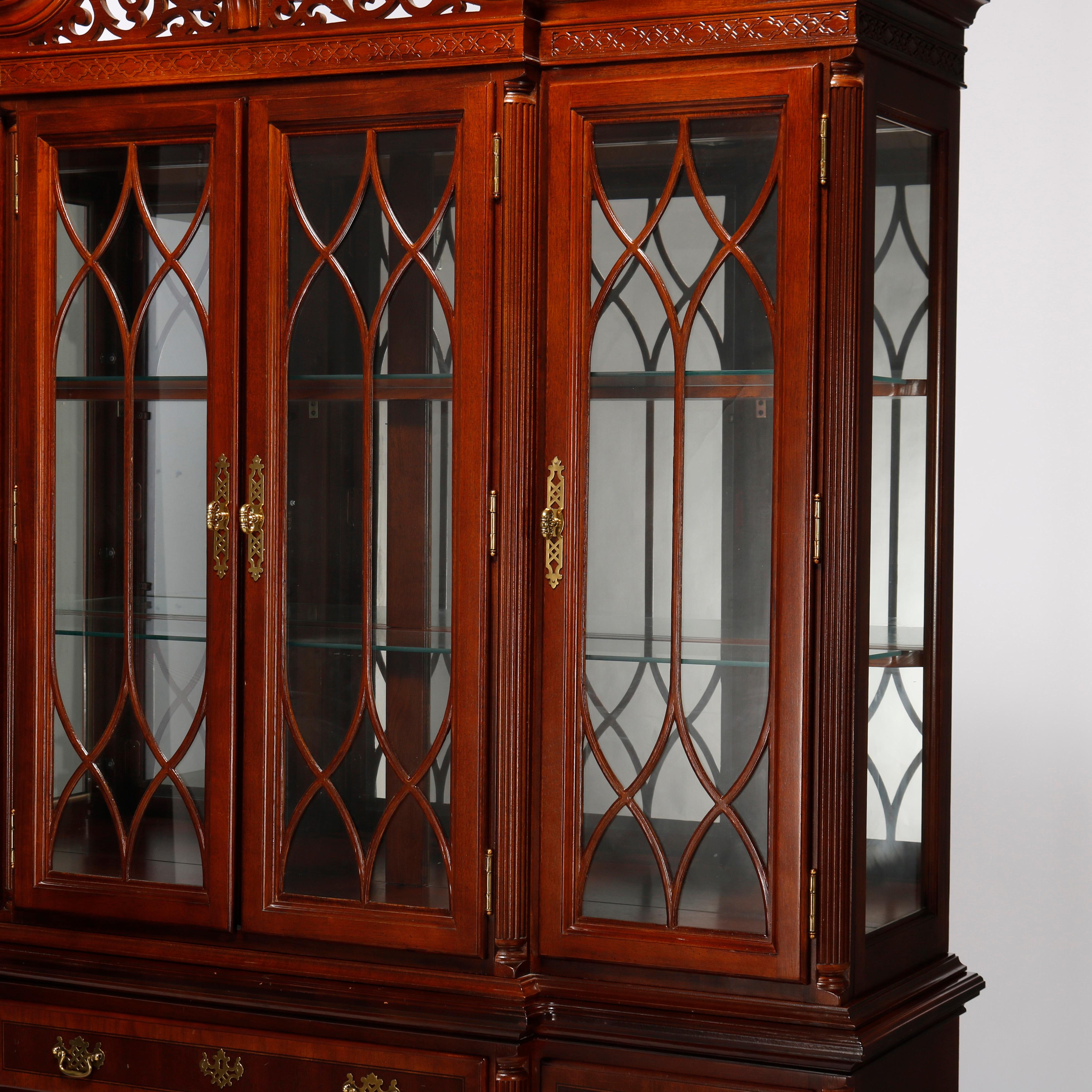 Glass Federal Style Banded Mahogany Breakfront Cabinet, 20th C