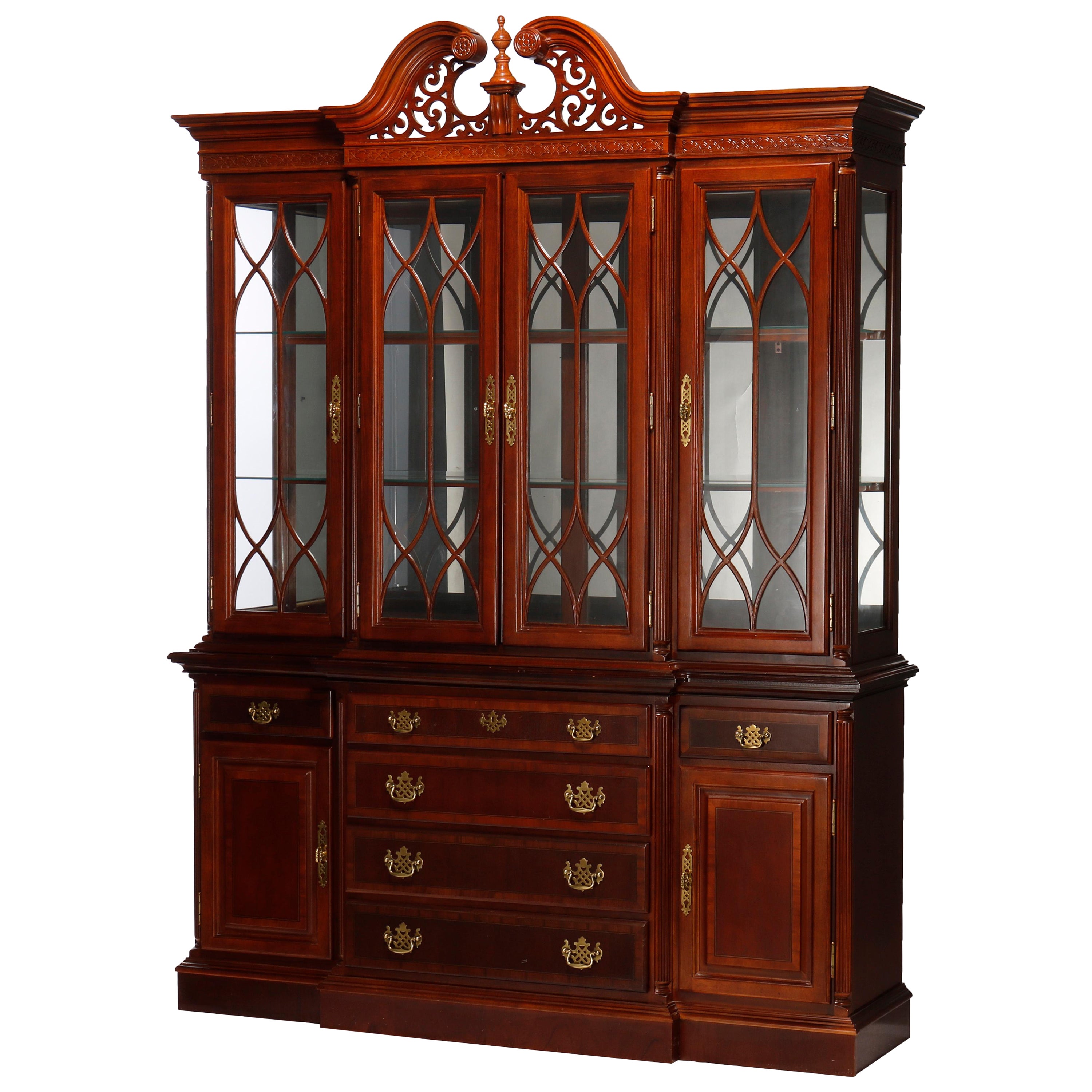 Federal Style Banded Mahogany Breakfront Cabinet, 20th C