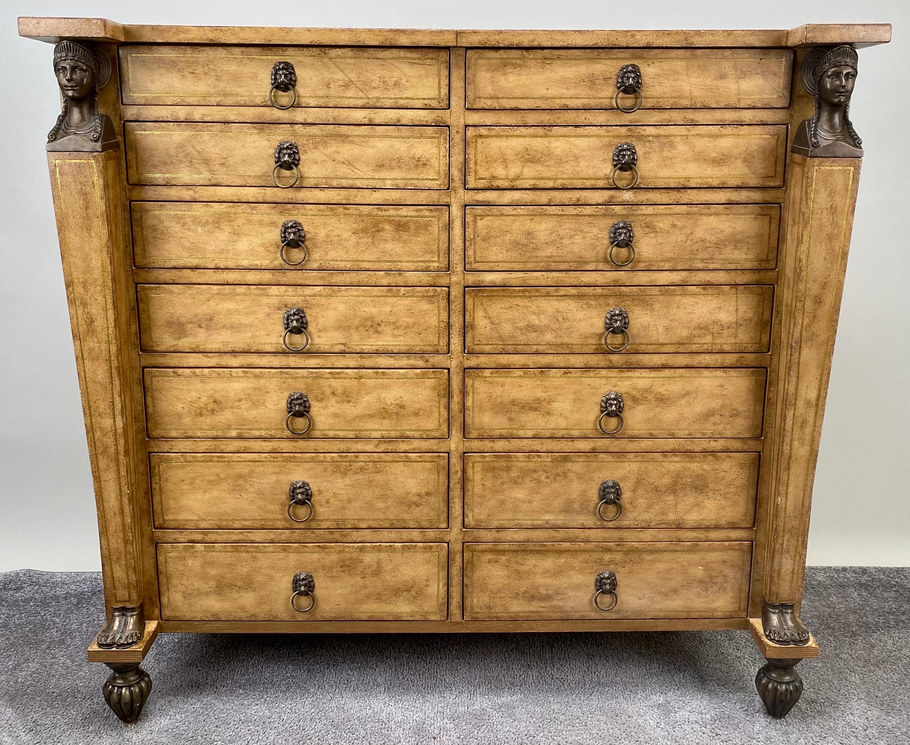A federal style apothecary cabinet by the e luxury manufacturer, Kreiss. Handcrafted with precision in the Philippines, this remarkable piece showcases the meticulous artistry and attention to detail that defines Kreiss craftsmanship.  Fashioned