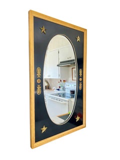 Miroir de style fédéral du début du 20e siècle en laque noire et dorée