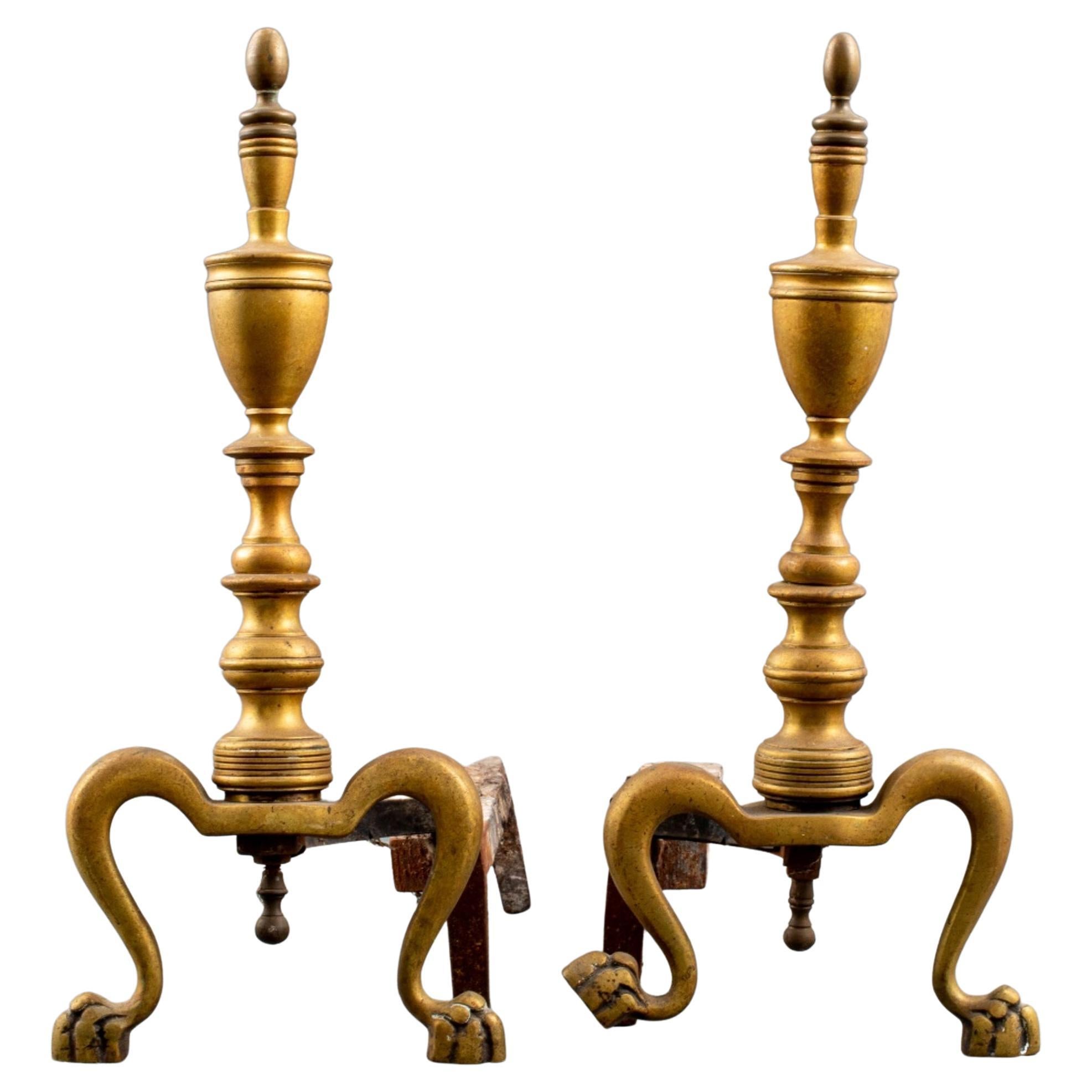 Federal Style Brass Andirons For Sale
