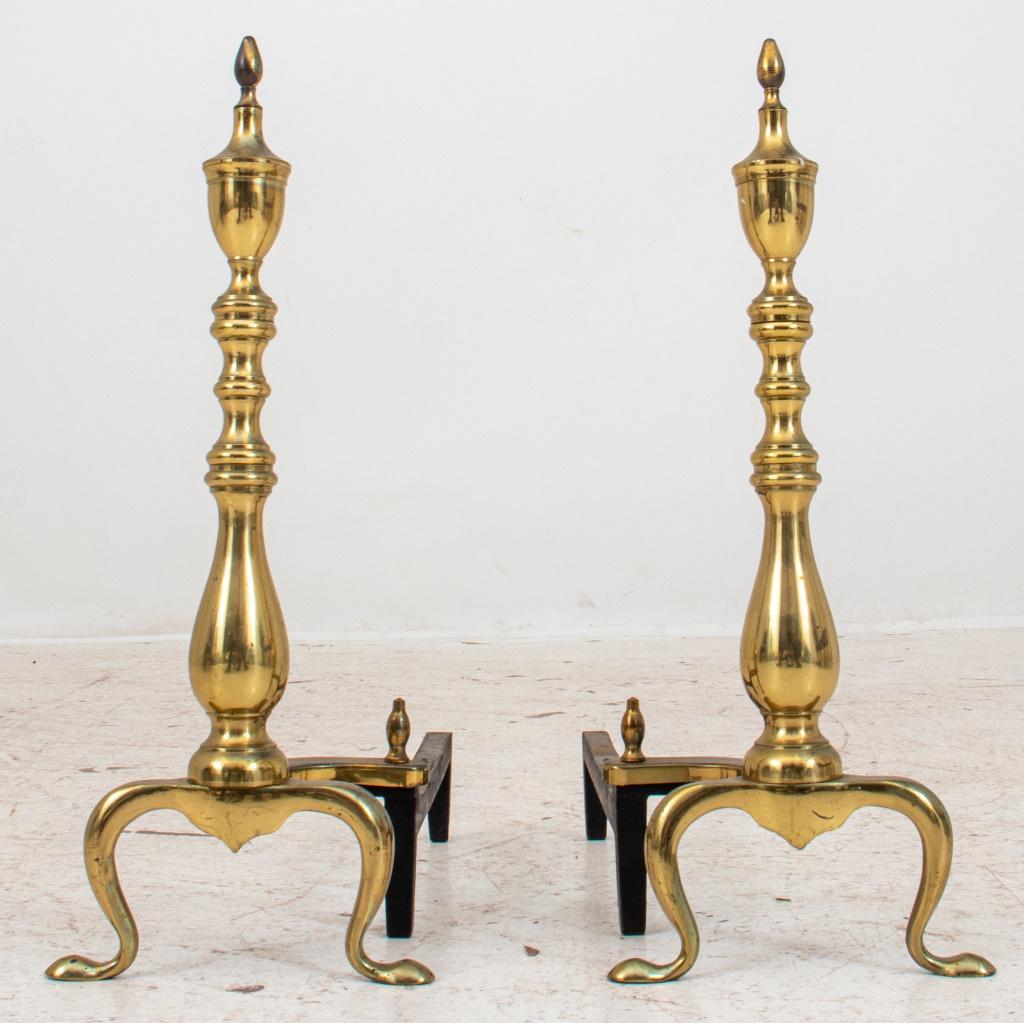 Federal style brass and steel andirons marked 